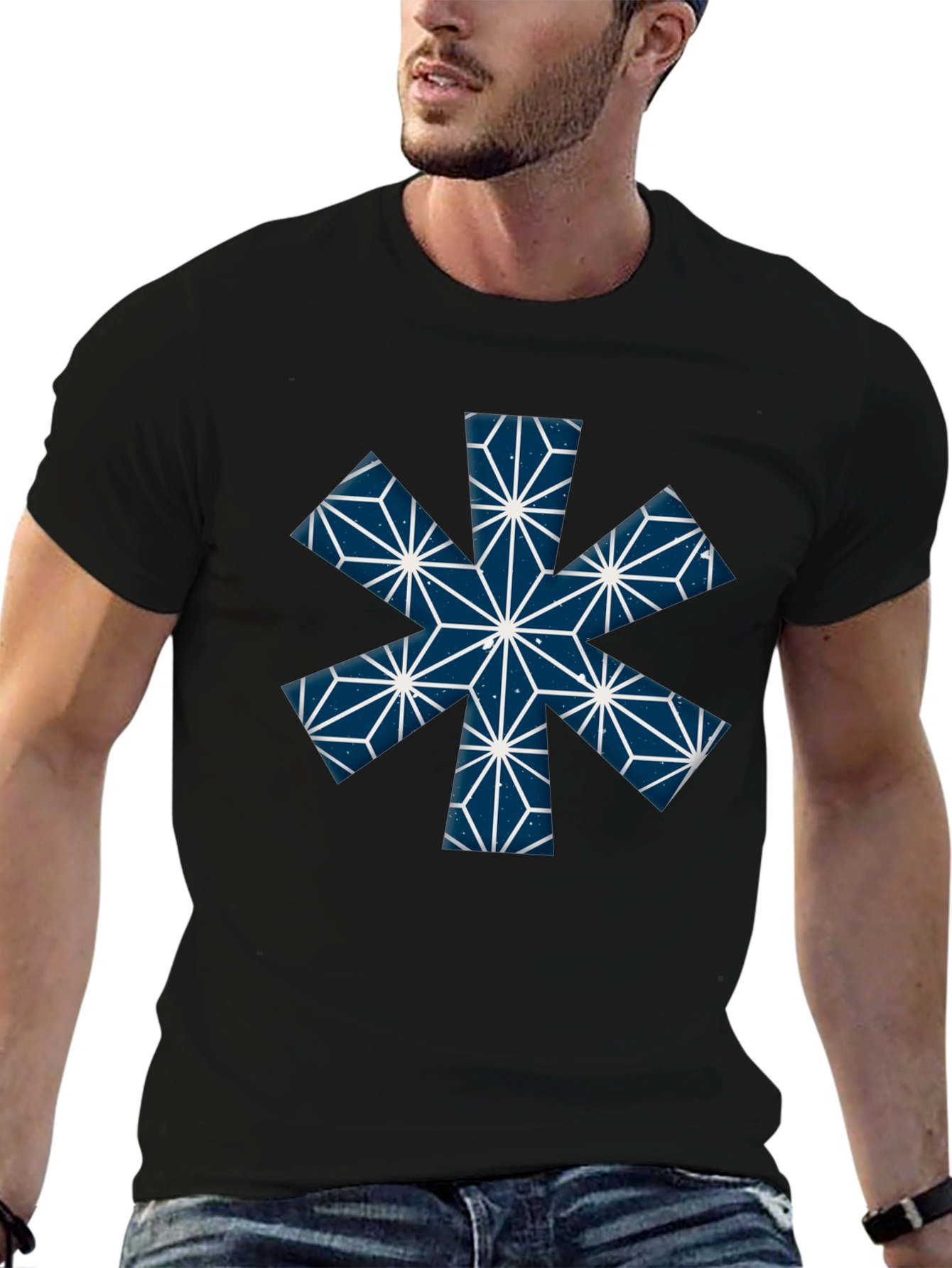 Black Geometric Pattern Black T-Shirt view 6