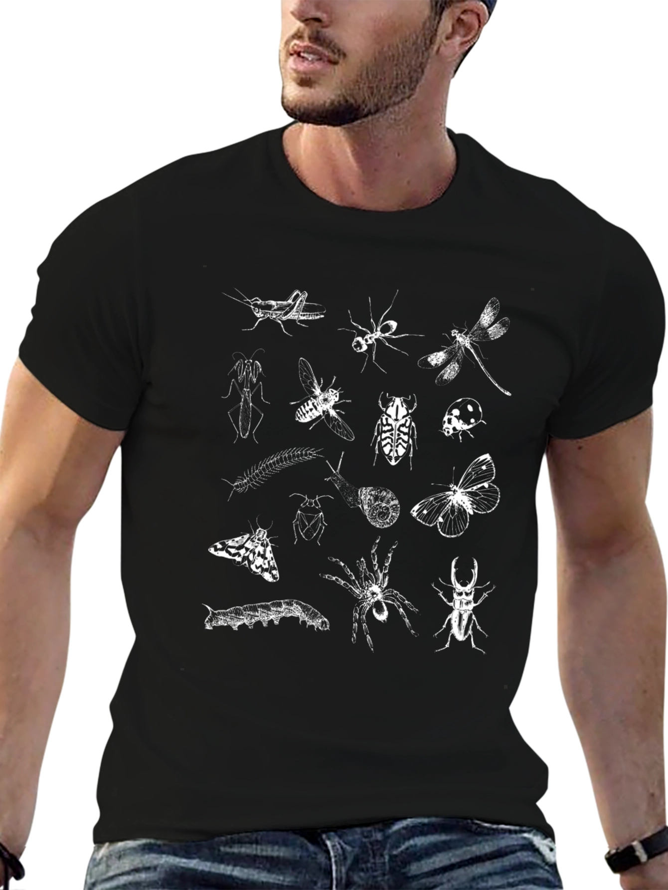Black Insect Sketch Graphic Tee - Unisex Black T-Shirt view 6