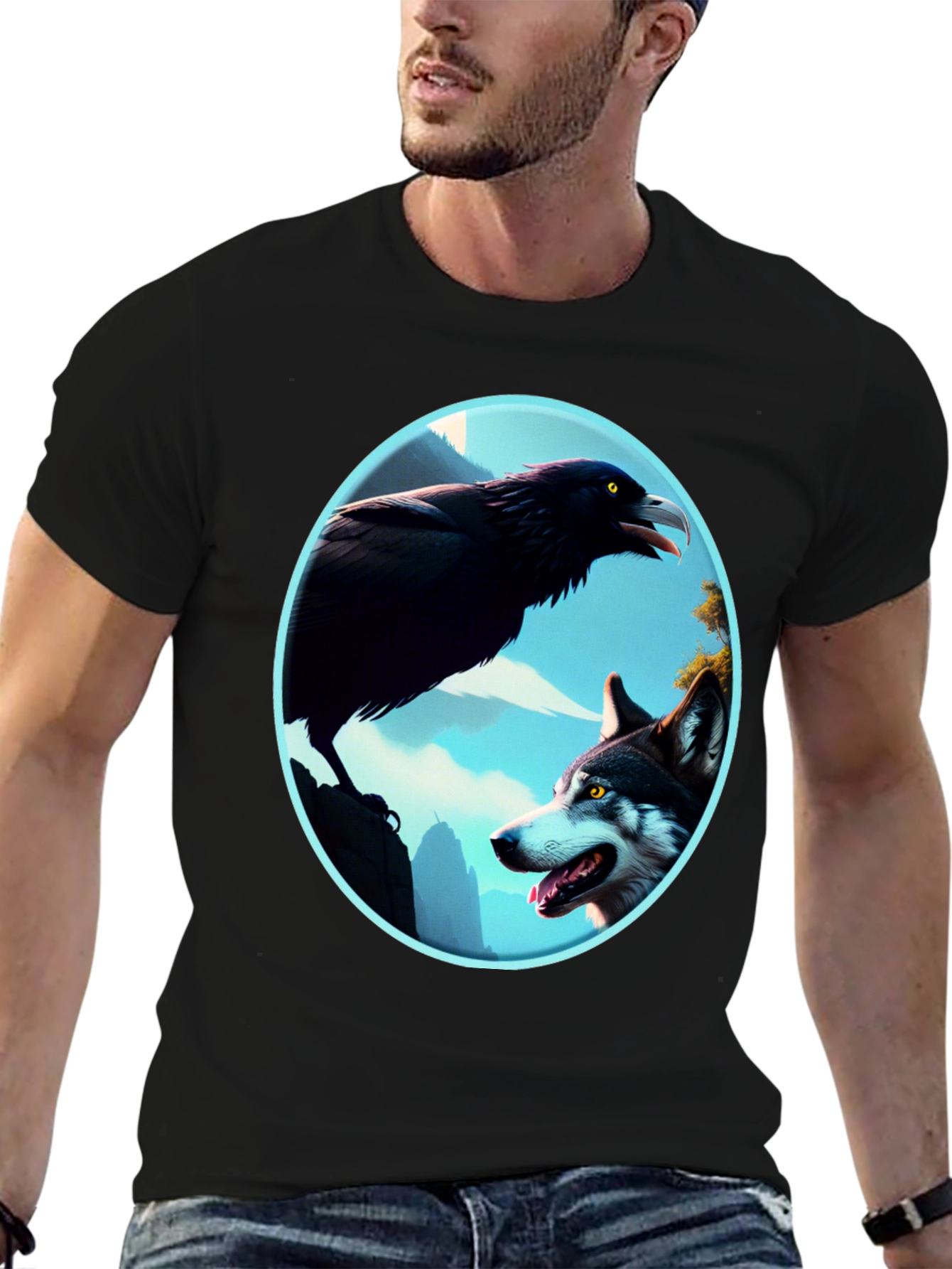 Black Raven and Wolf Graphic Tee view 6