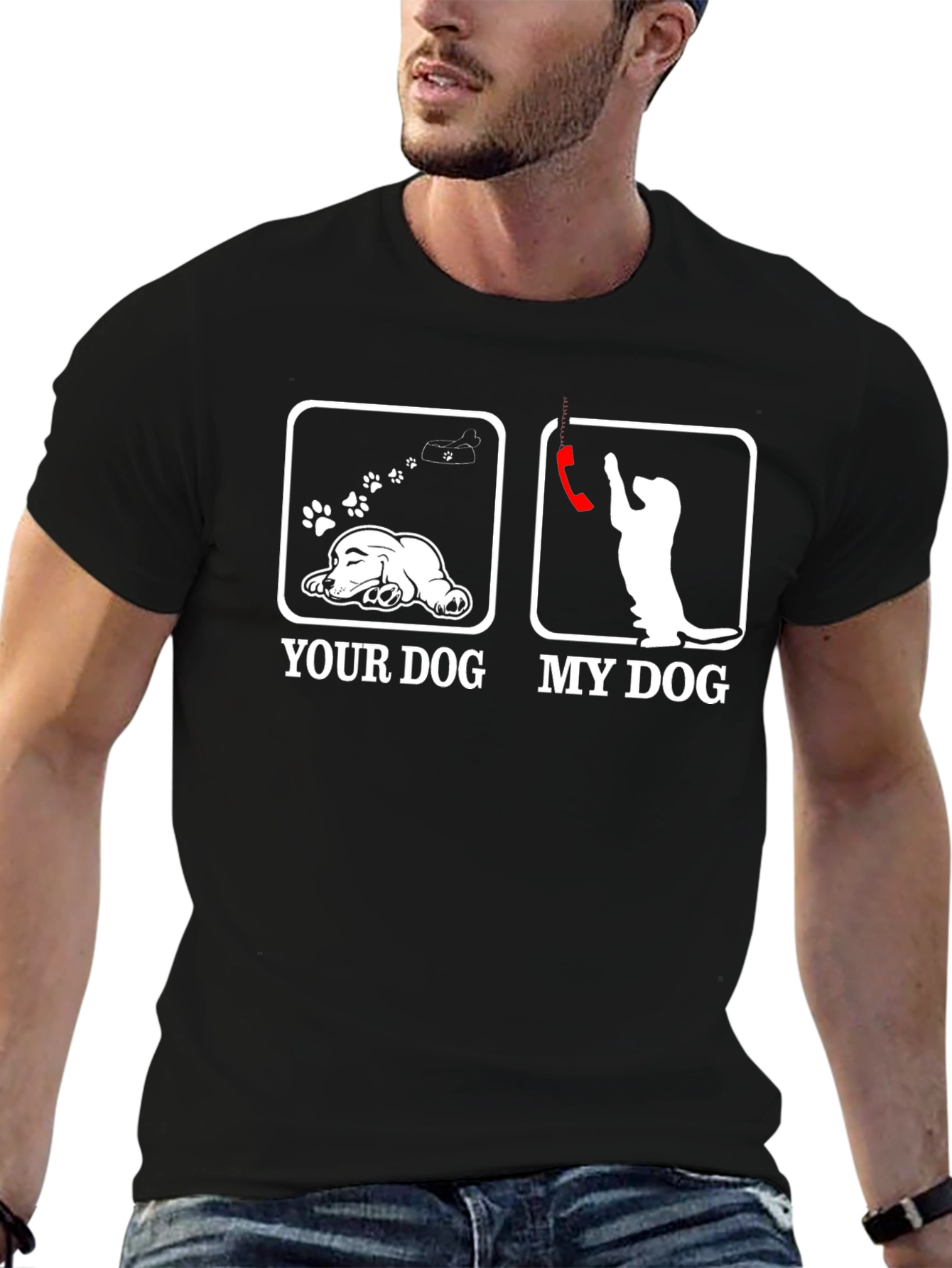 Black Humorous "Your Dog vs. My Dog" Graphic T-Shirt view 6