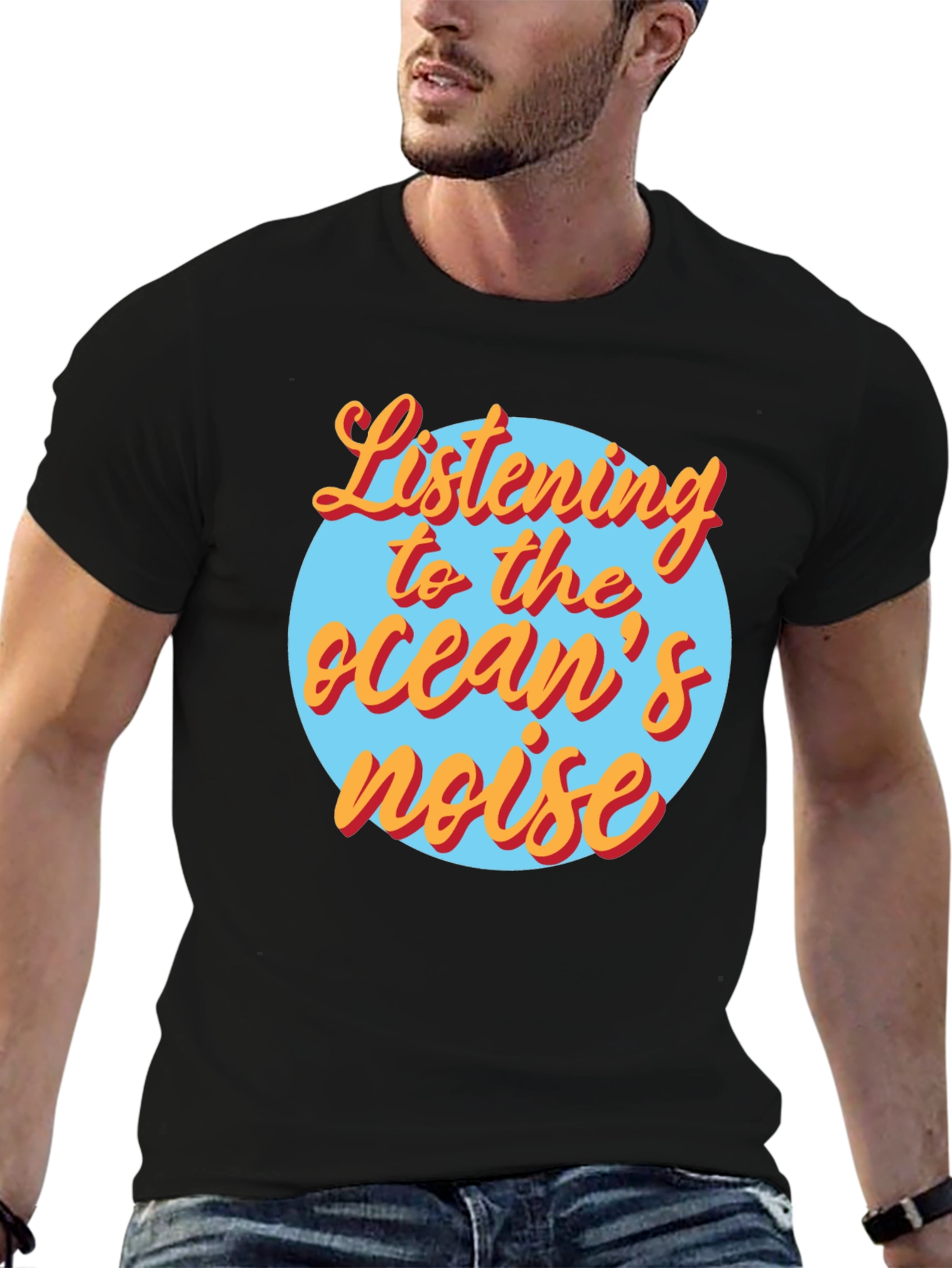 Black Listening to the Ocean's Noise Graphic Tee view 6