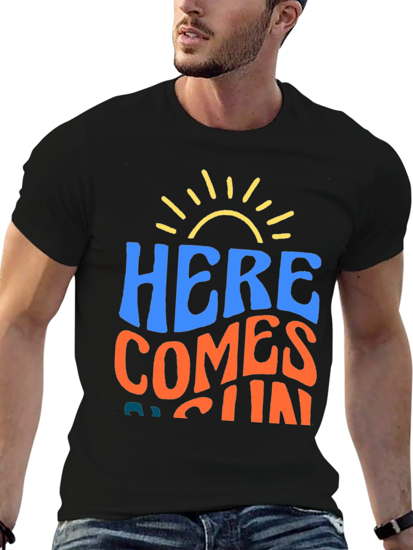 Black Here Comes The Sun Graphic Tee - Black Cotton Blend view 6
