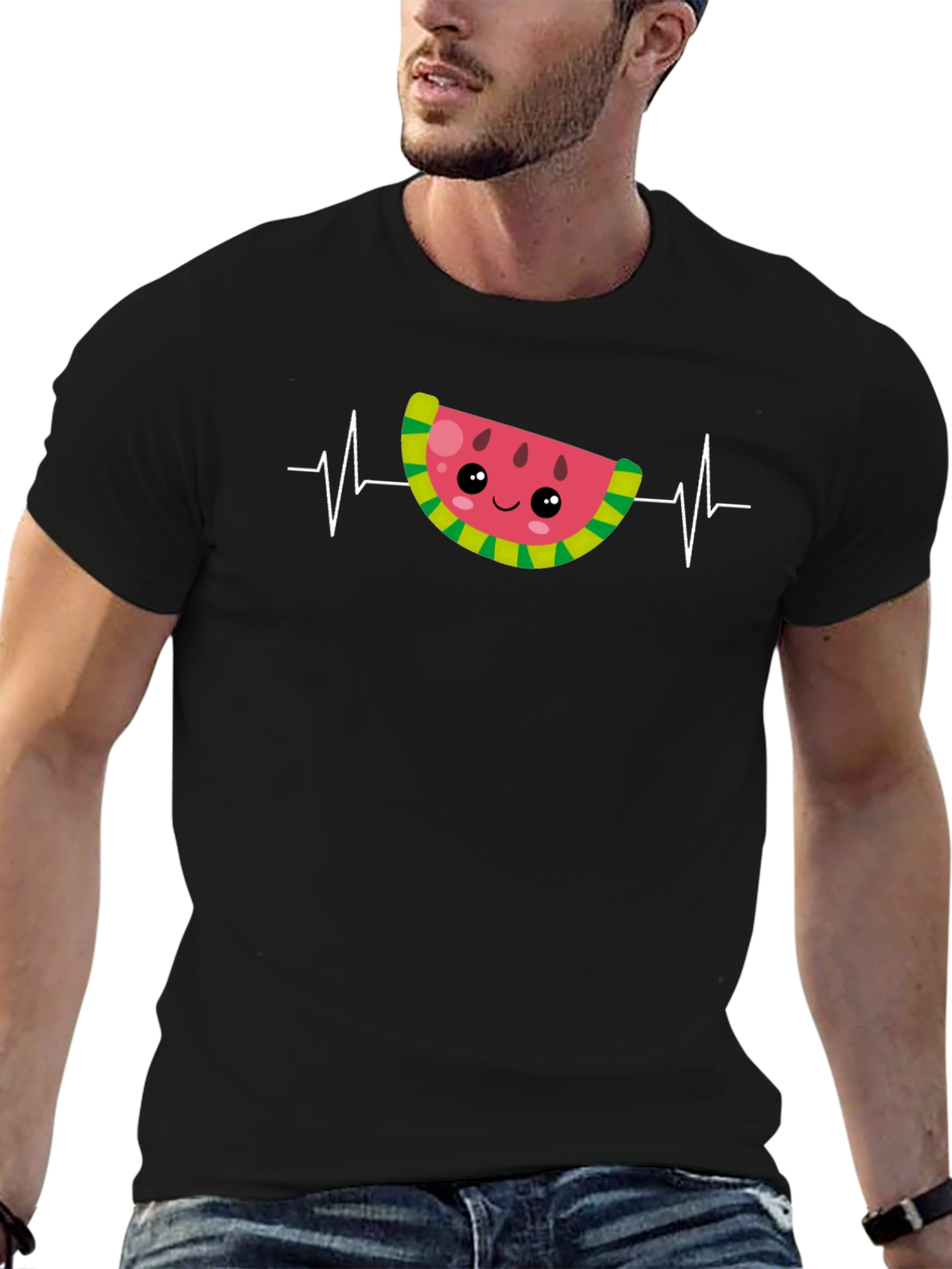 Black Watermelon Heartbeat Black T-Shirt view 6