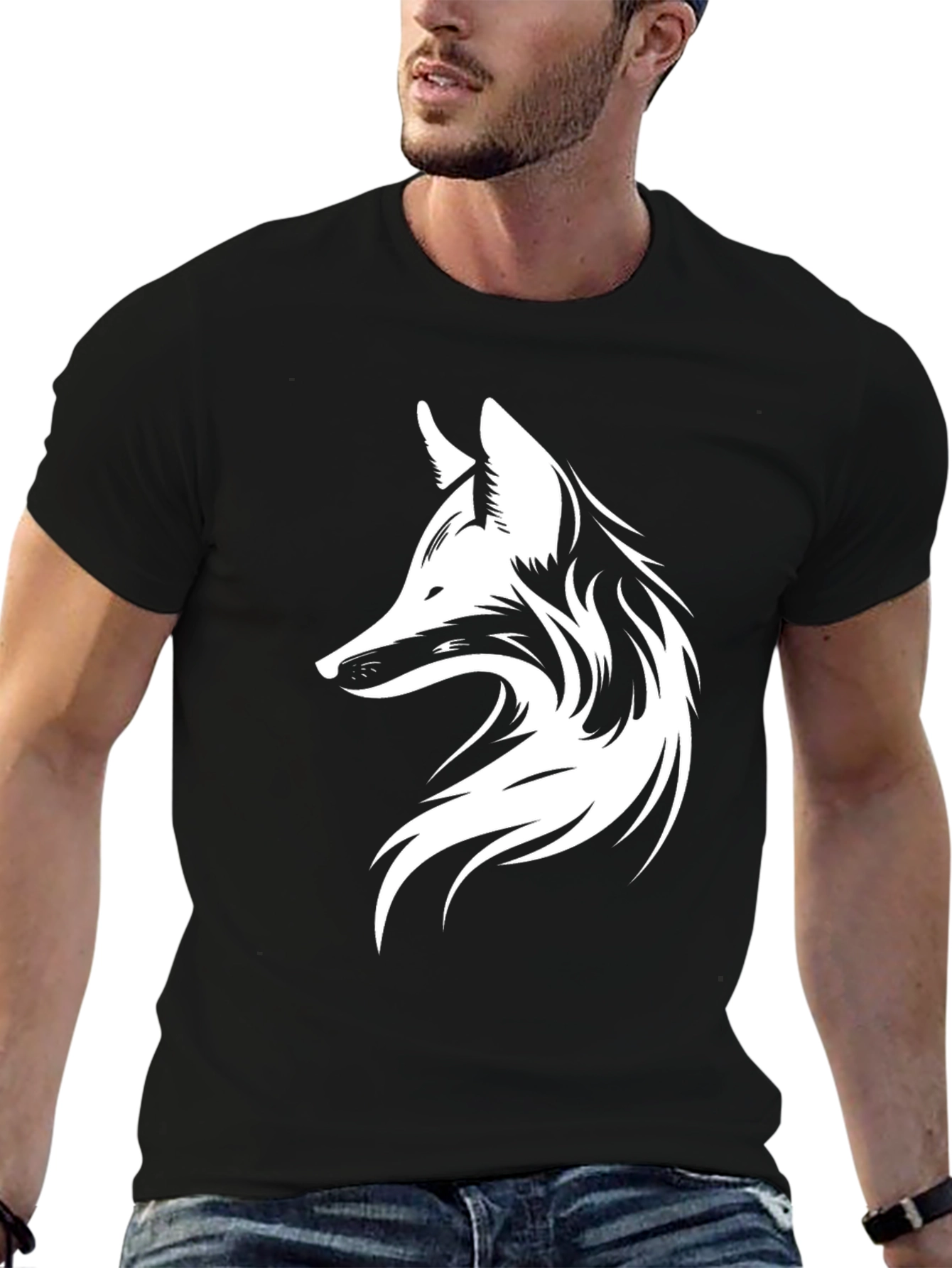 Black Fox Graphic Print Men's Black T-Shirt view 6