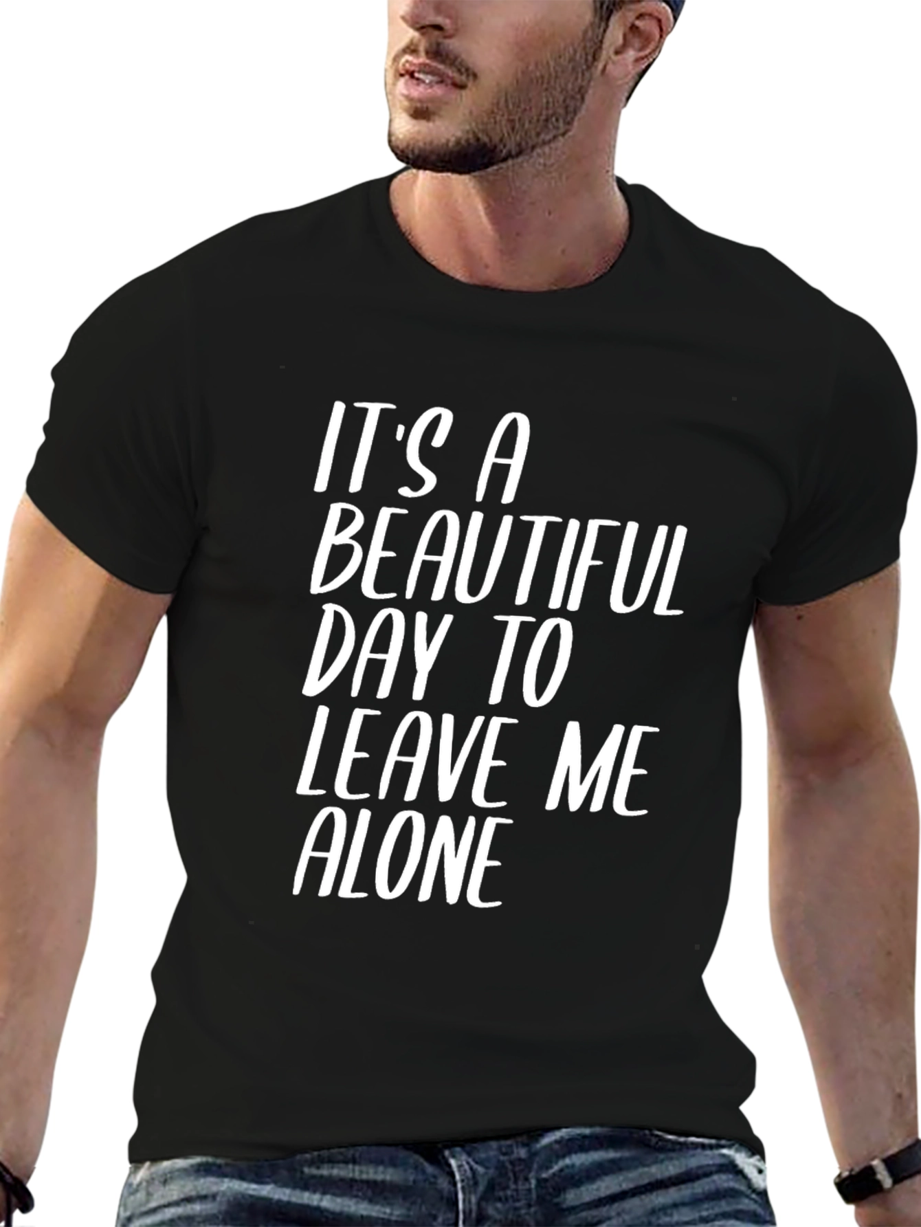 Black It's a Beautiful Day to Leave Me Alone Black T-Shirt view 6