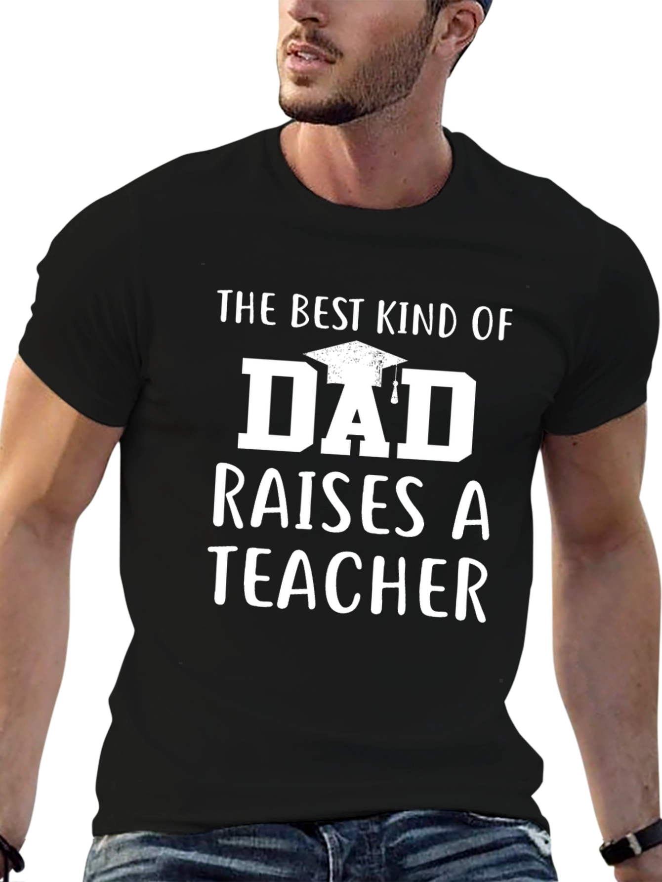 Black Best Kind of Dad Raises a Teacher Black T-Shirt view 6