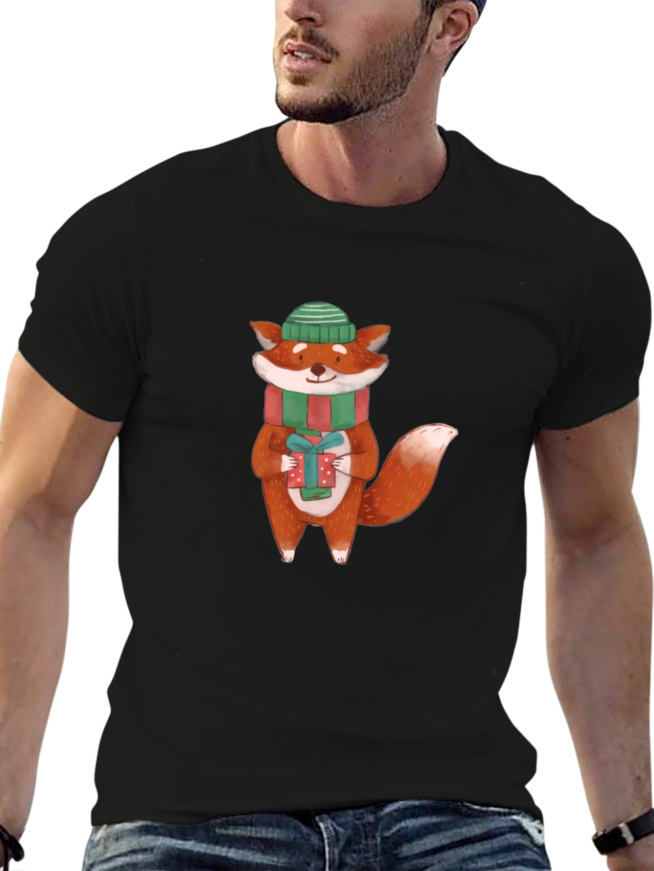 Black Festive Fox Graphic Tee - Holiday Cheer view 6