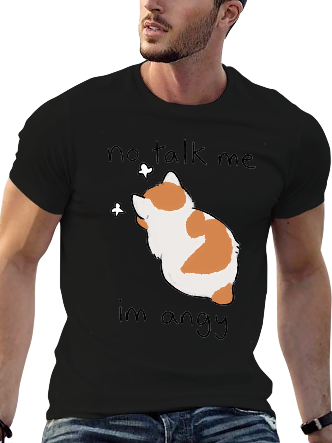 Black No Talk Me I'm Angy T-Shirt - Funny Cat Tee view 6