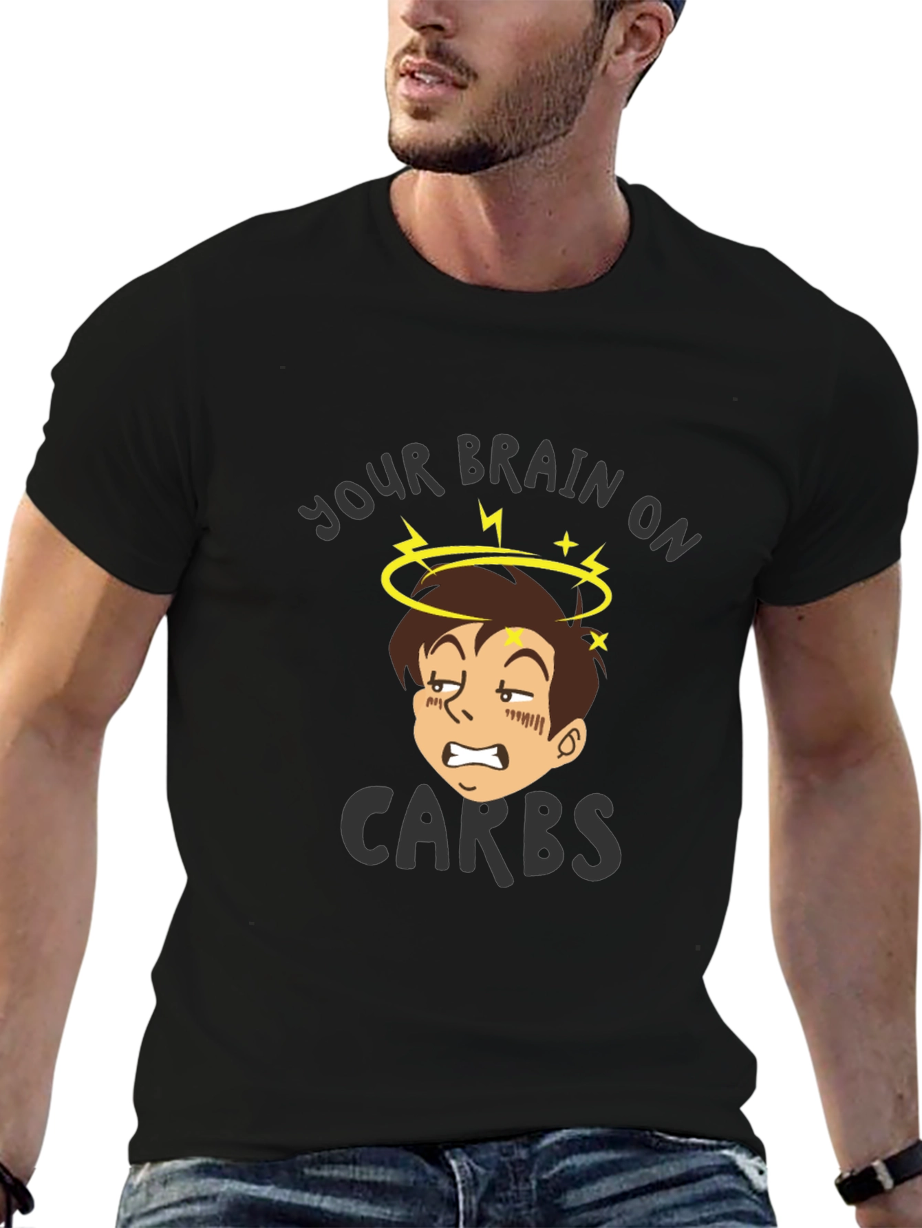 Black Your Brain On Carbs Black T-Shirt view 6