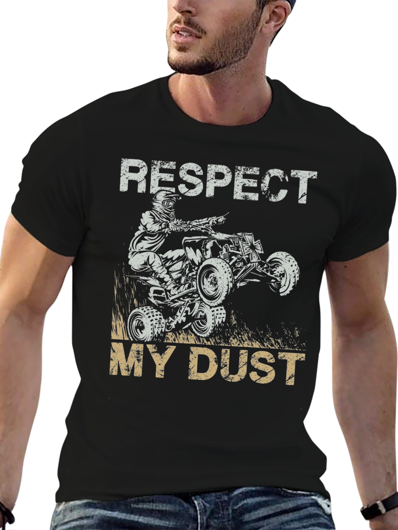 Black Respect My Dust ATV Rider Graphic Tee view 6
