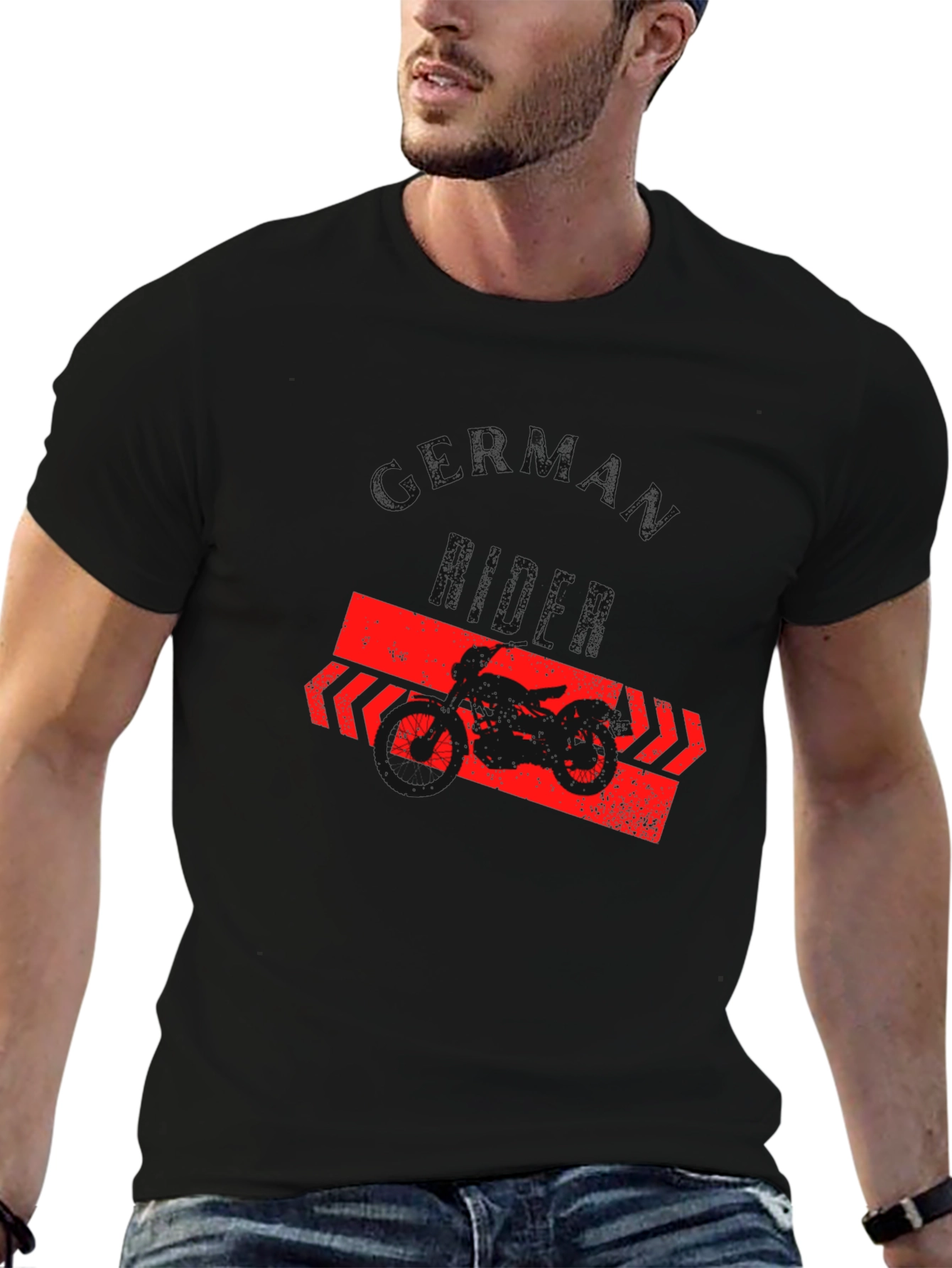 Black German Rider T-Shirt - Black, Motorcycle Graphic Tee view 6