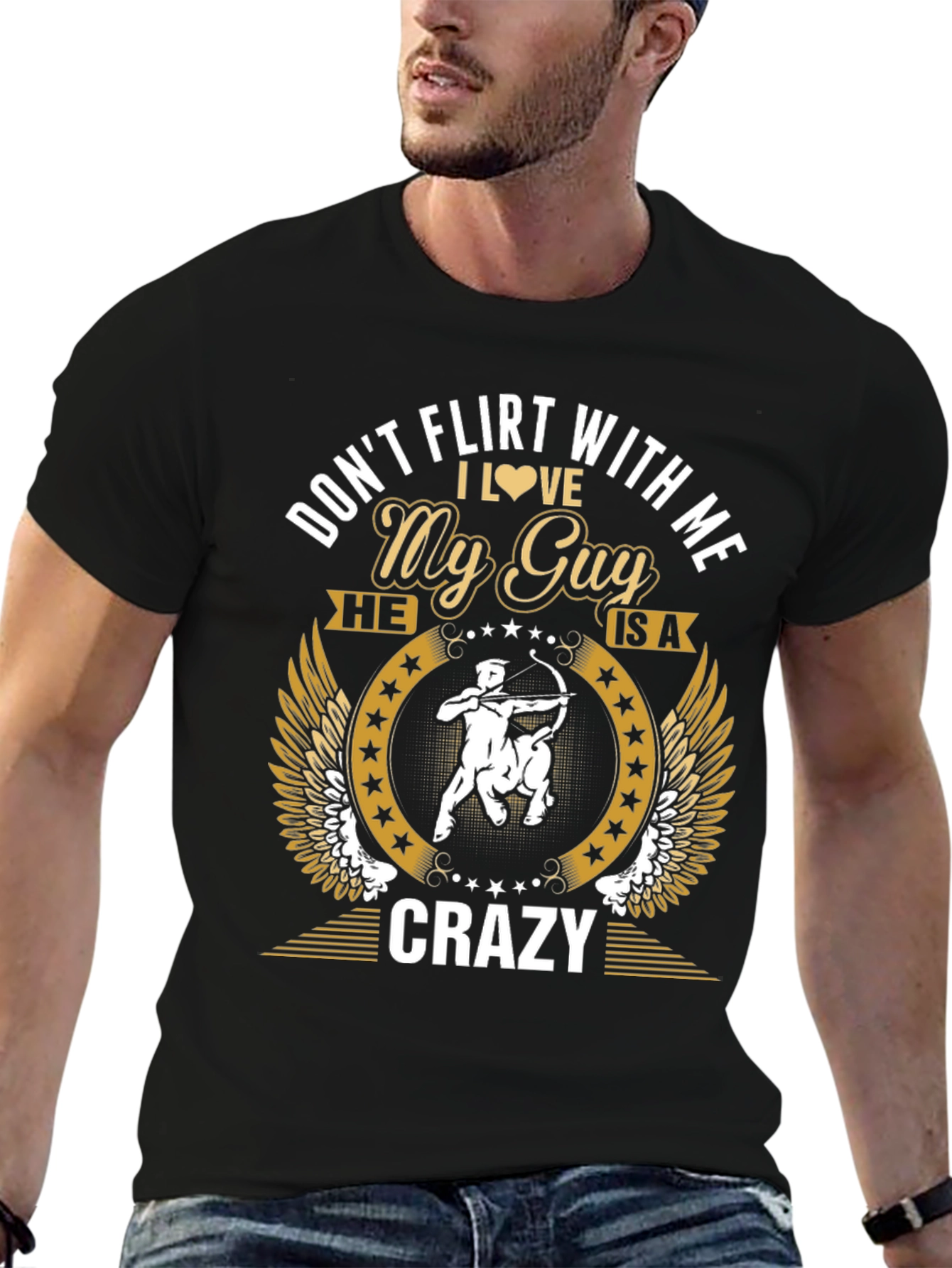 Black Don't Flirt With Me My Guy is Crazy T-Shirt view 6