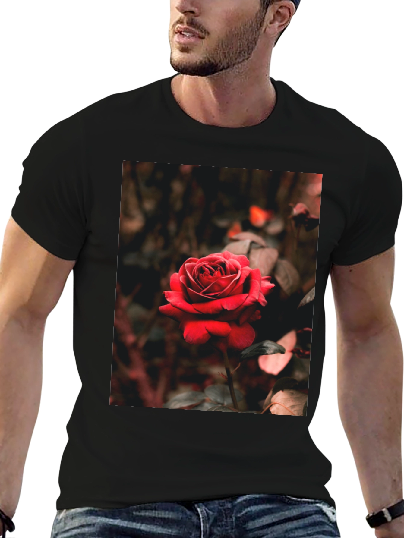 Black Rose Graphic Tee - Black Cotton T-Shirt view 6