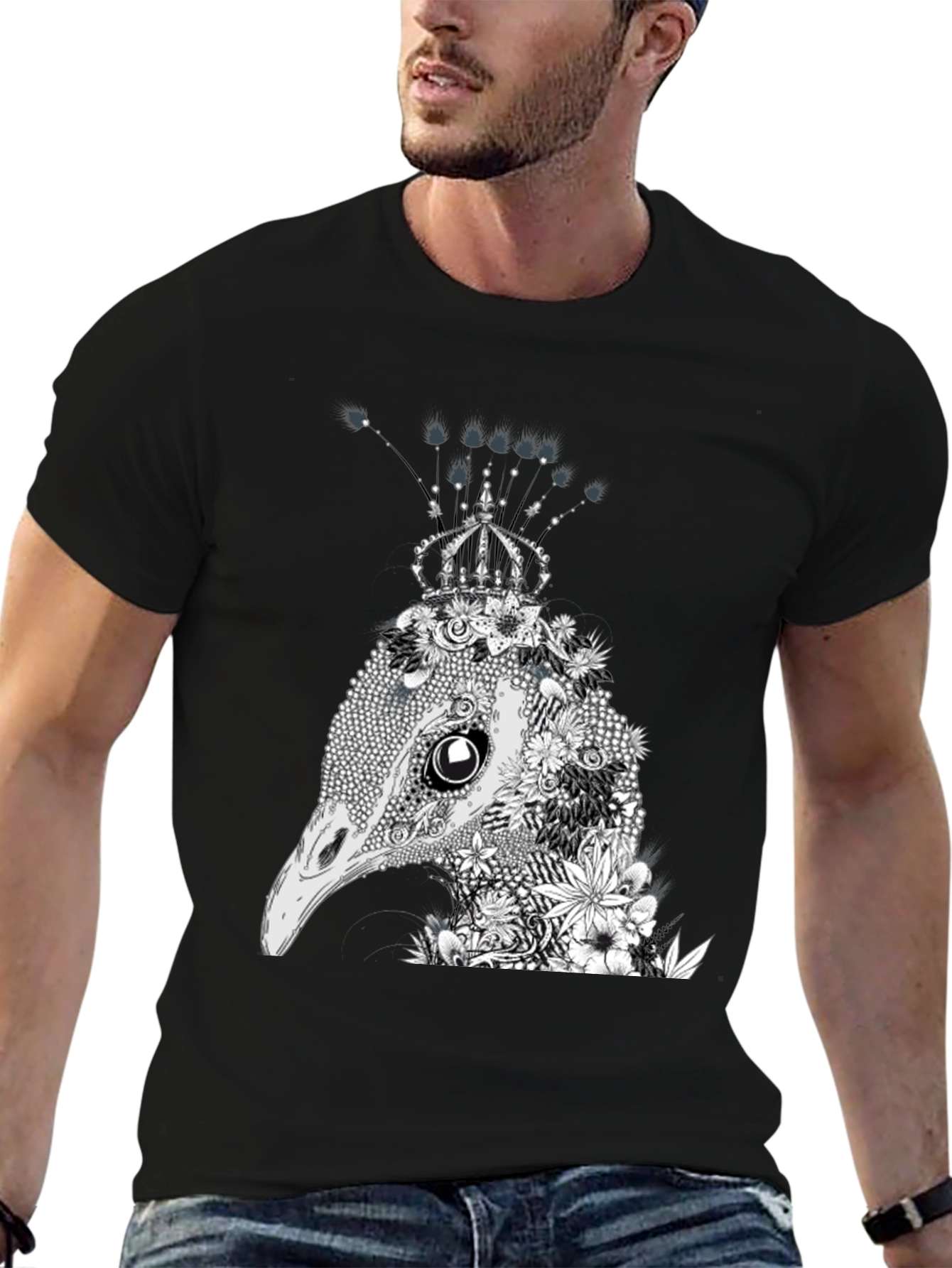 Black Floral Ostrich Crown Graphic Tee view 6