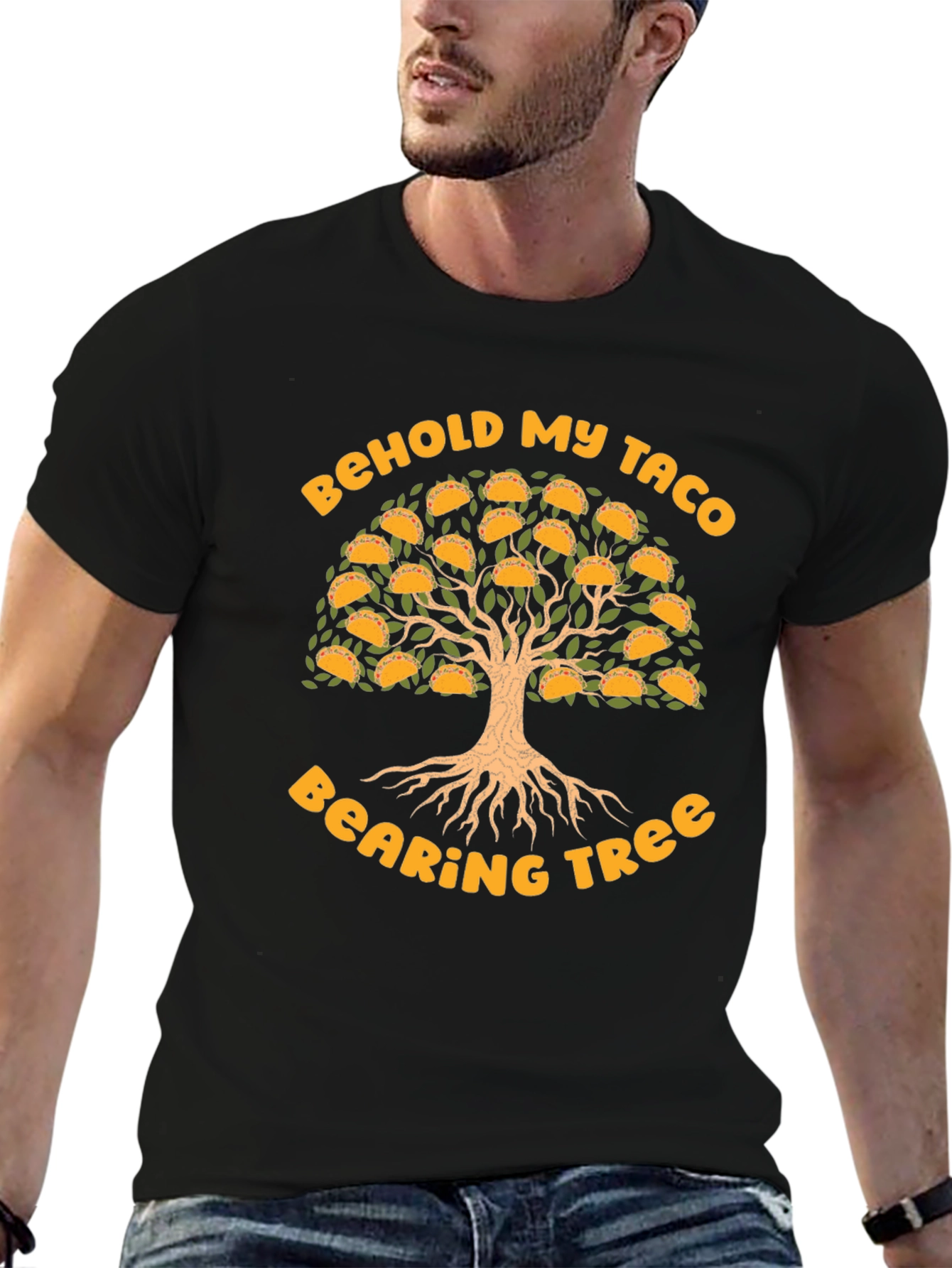 Black Behold My Taco Bearing Tree Graphic T-Shirt view 6