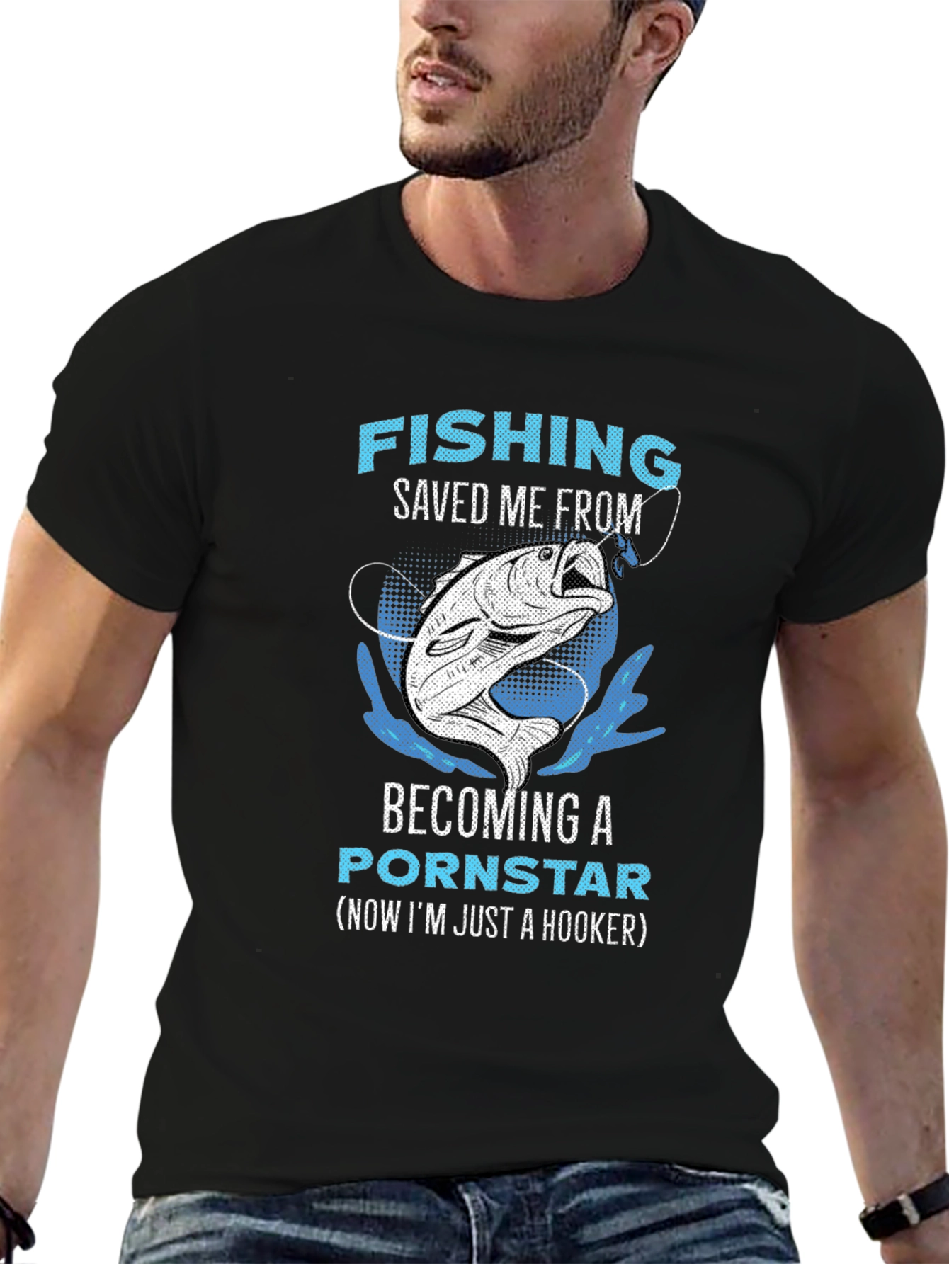 Black Fishing Saved Me T-Shirt - Humorous Angler Tee view 6