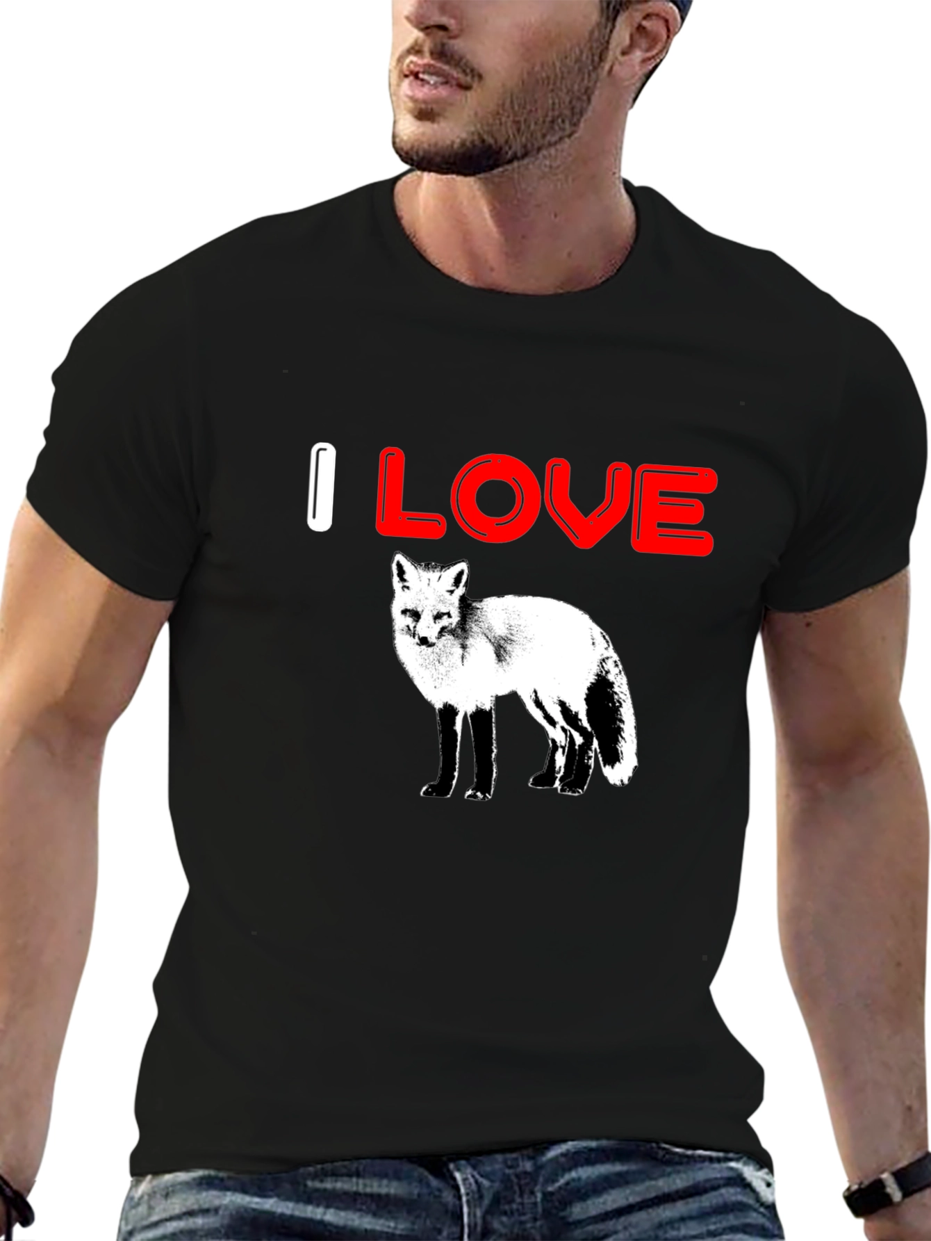 Black I Love Foxes Graphic Tee - Black Cotton T-Shirt view 6