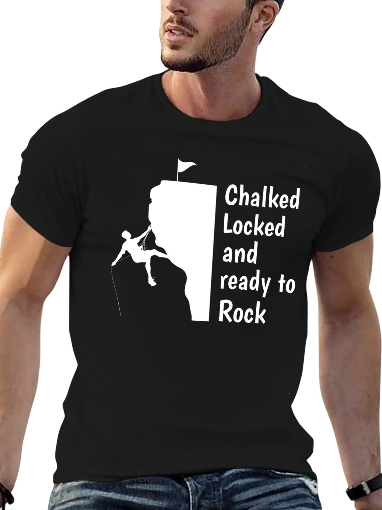Black Climber Graphic T-Shirt - Chalked, Locked and Ready to Rock view 6