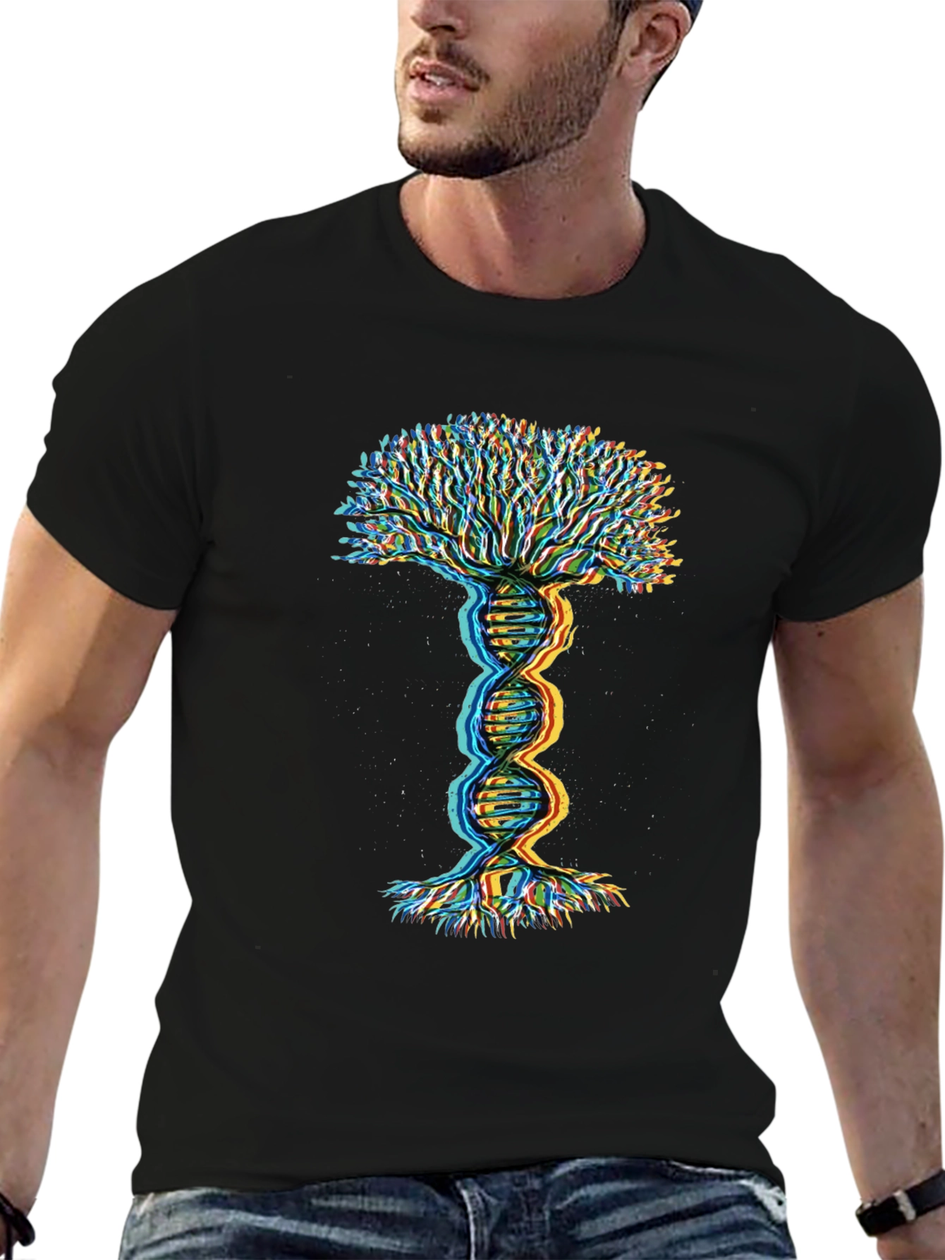 Black DNA Tree of Life Graphic Tee - Black view 6