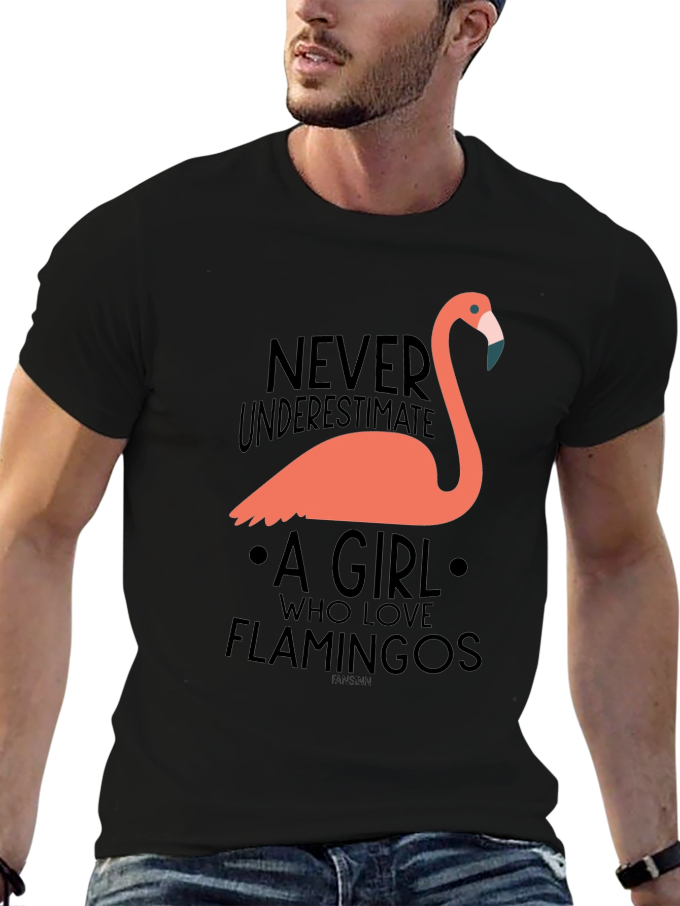 Black Funny Flamingo Lover T-Shirt - Never Underestimate a Girl view 6