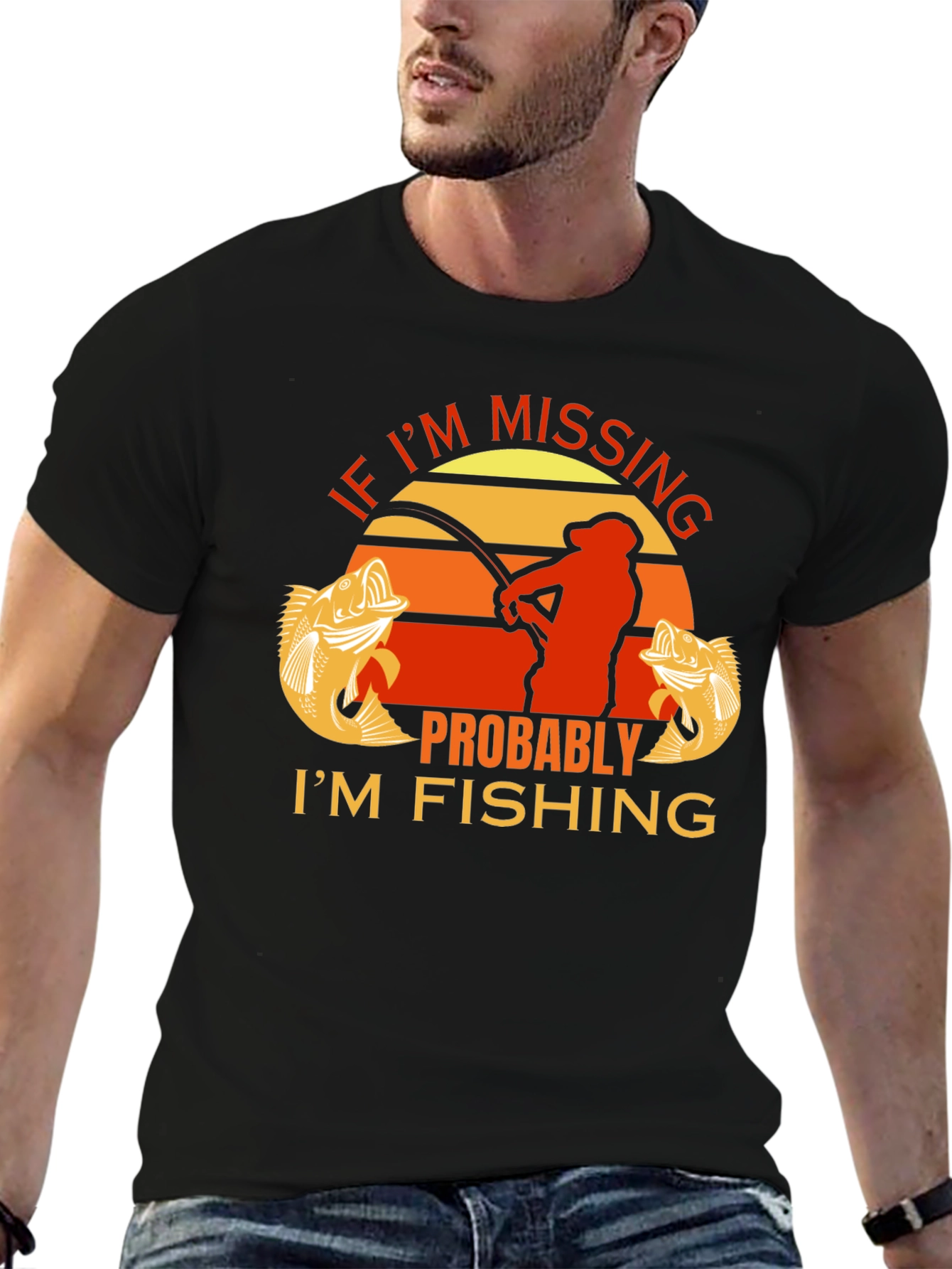 Black Funny Fishing T-Shirt - If I'm Missing, I'm Fishing view 6