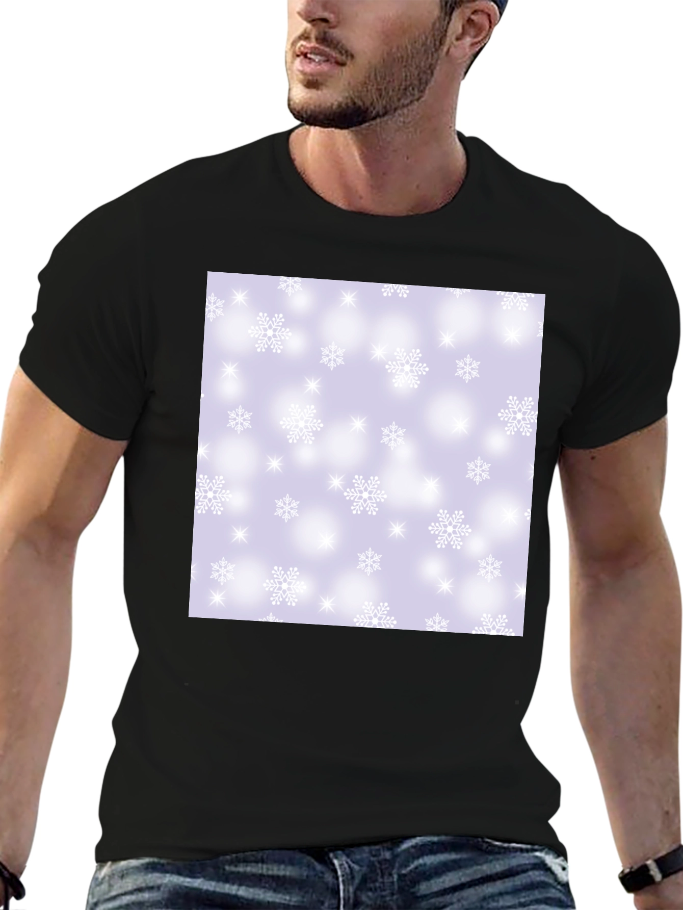 Black Snowflake Pattern T-Shirt view 6