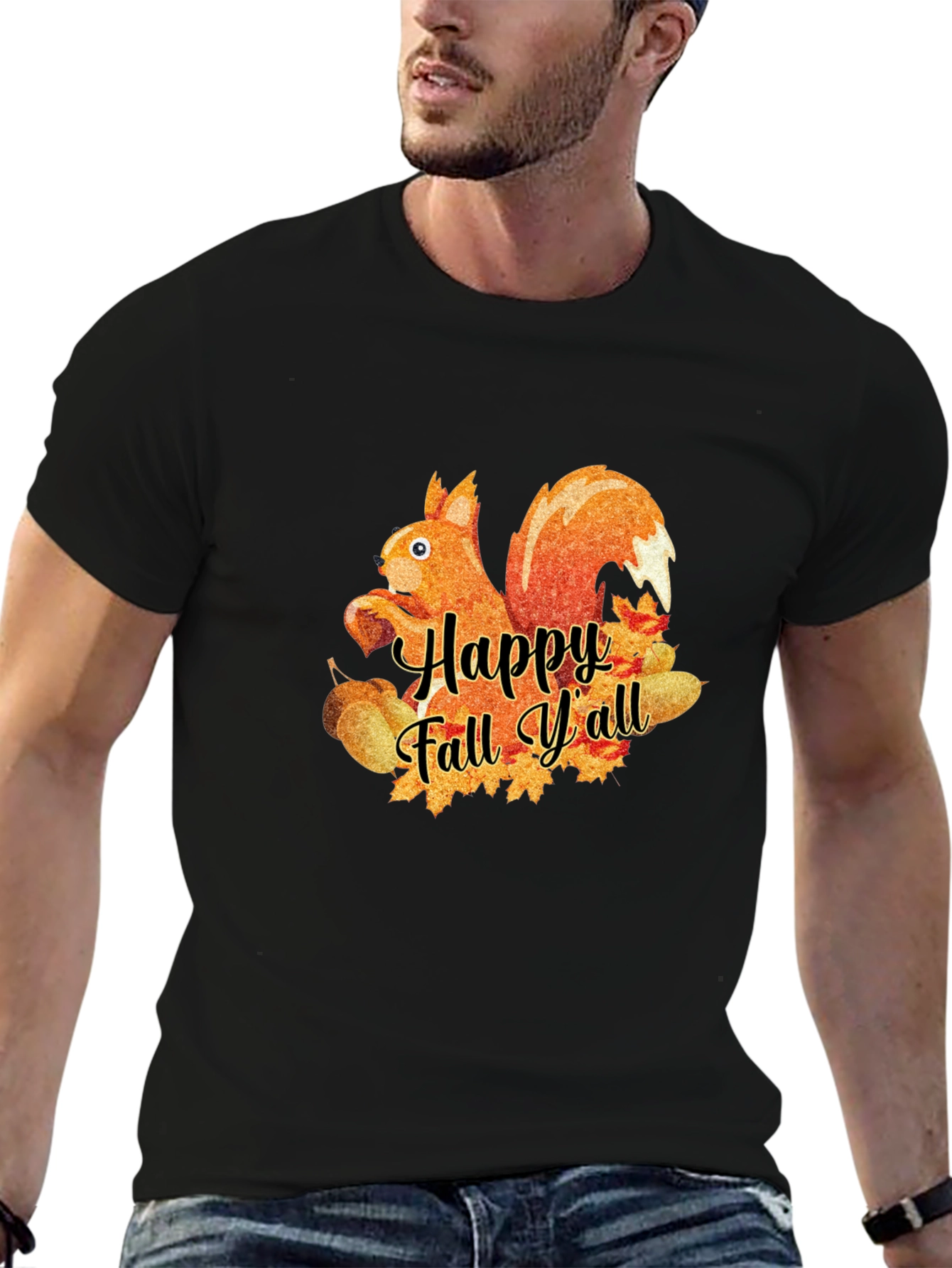 Black Happy Fall Y'all Squirrel T-Shirt view 6