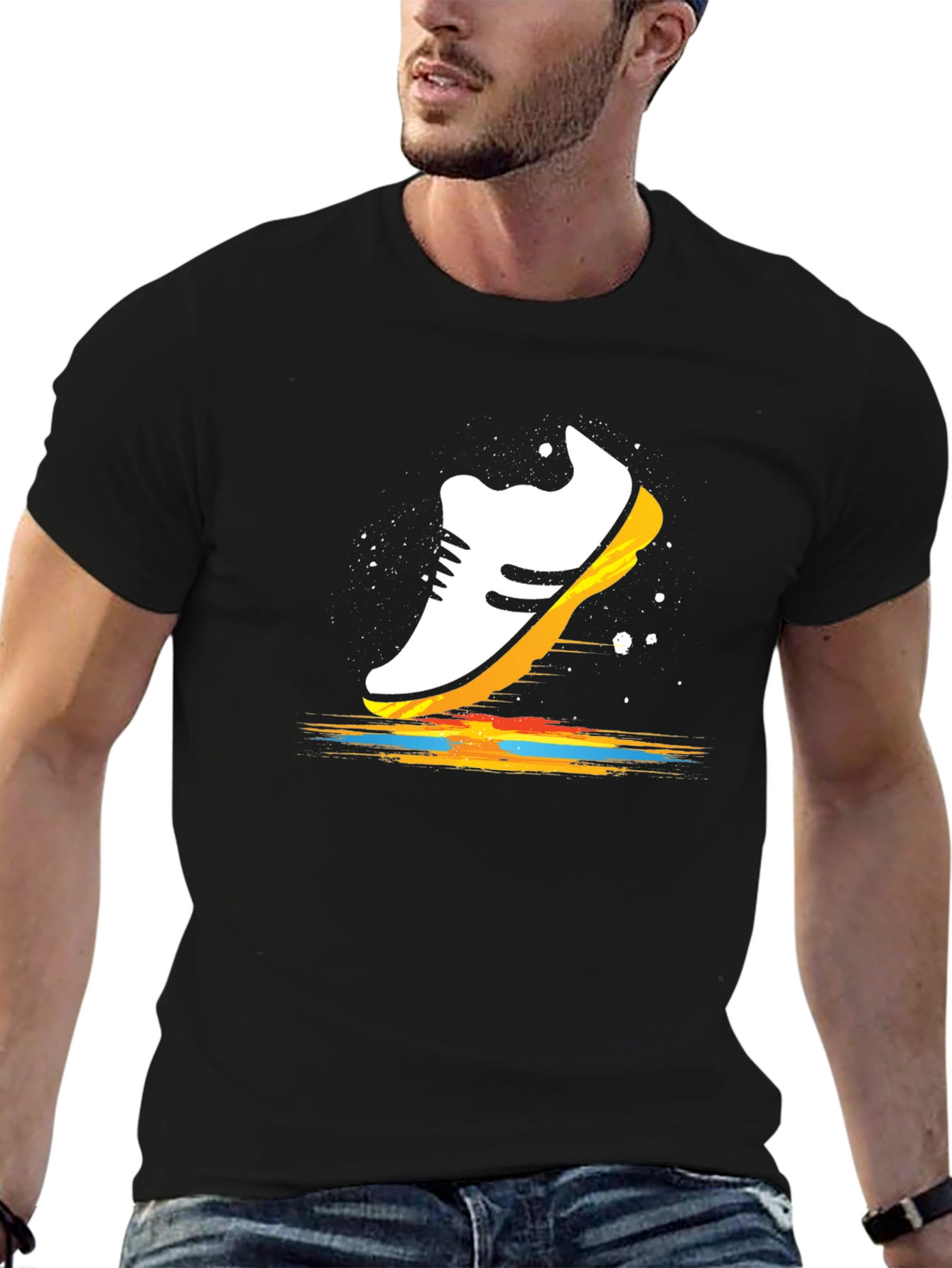 Black Running Shoe Graphic Tee - Black Cotton view 6