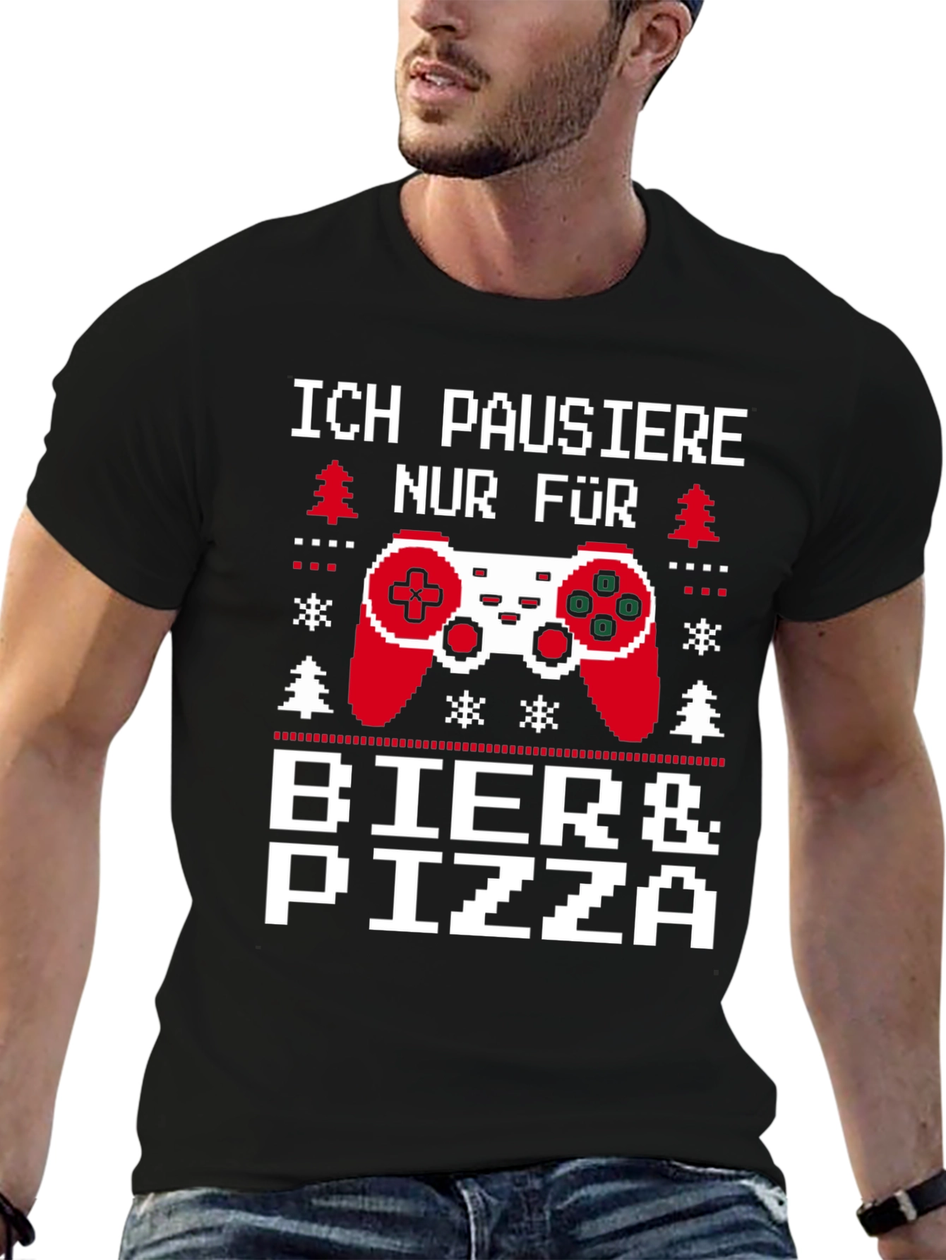 Black Gamer Beer & Pizza T-Shirt - Ich Pausiere Nur Fur view 6