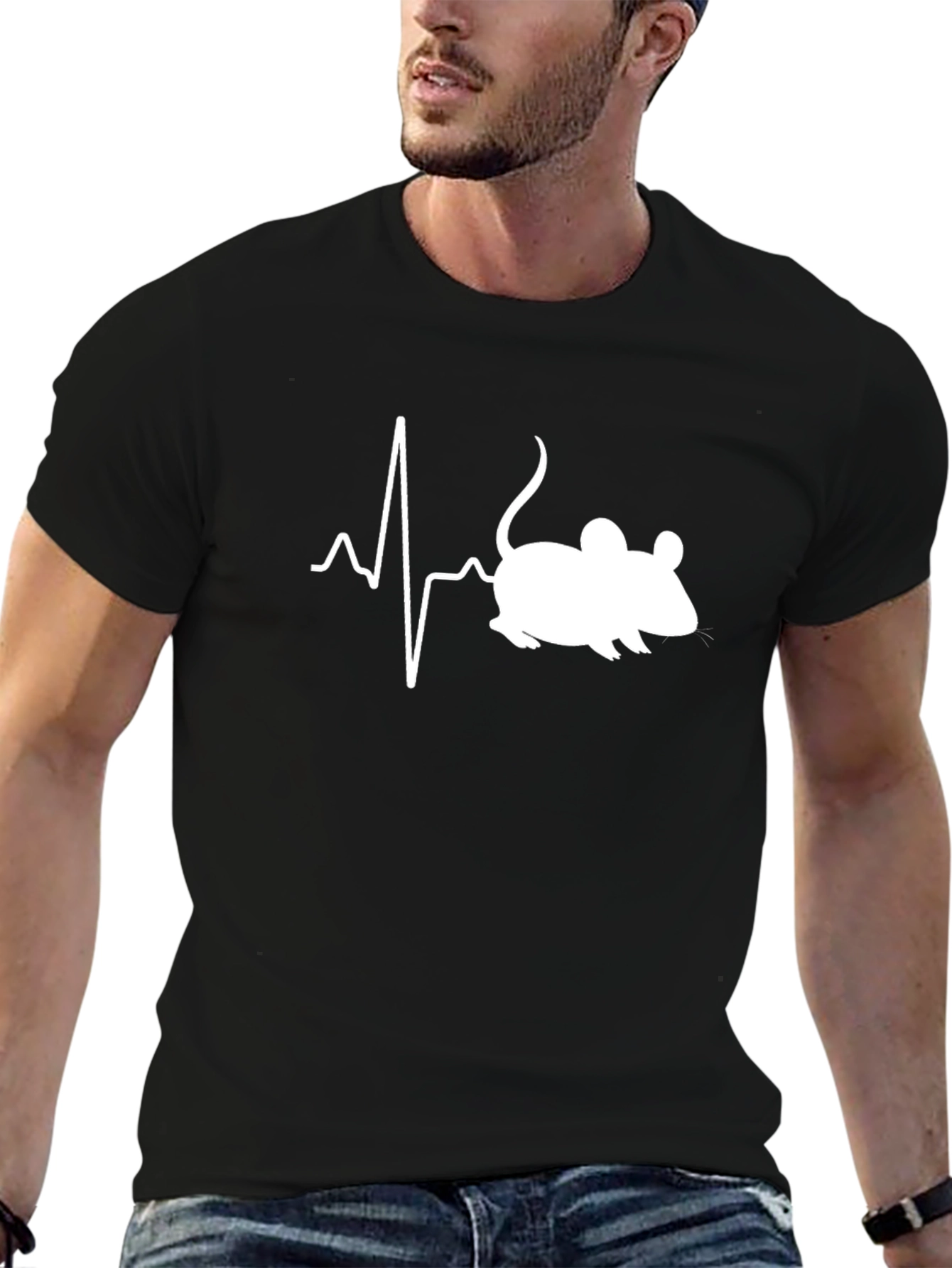 Black Mouse Heartbeat T-Shirt - Black Graphic Tee view 6