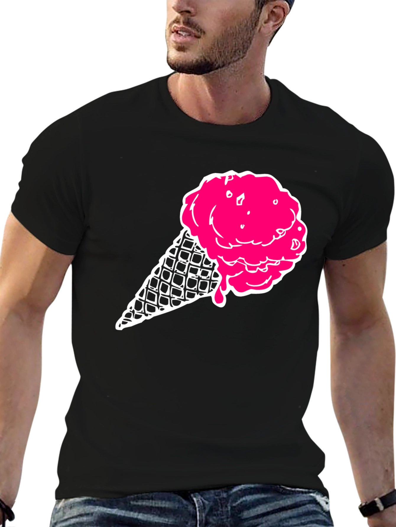 Black Ice Cream Graphic Tee - Black Cotton T-Shirt view 6