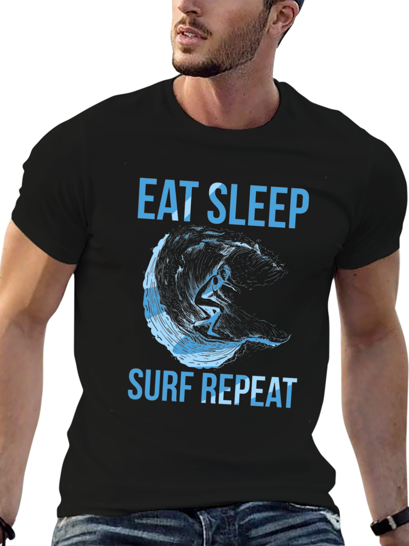 Black Eat Sleep Surf Repeat Graphic Tee view 6