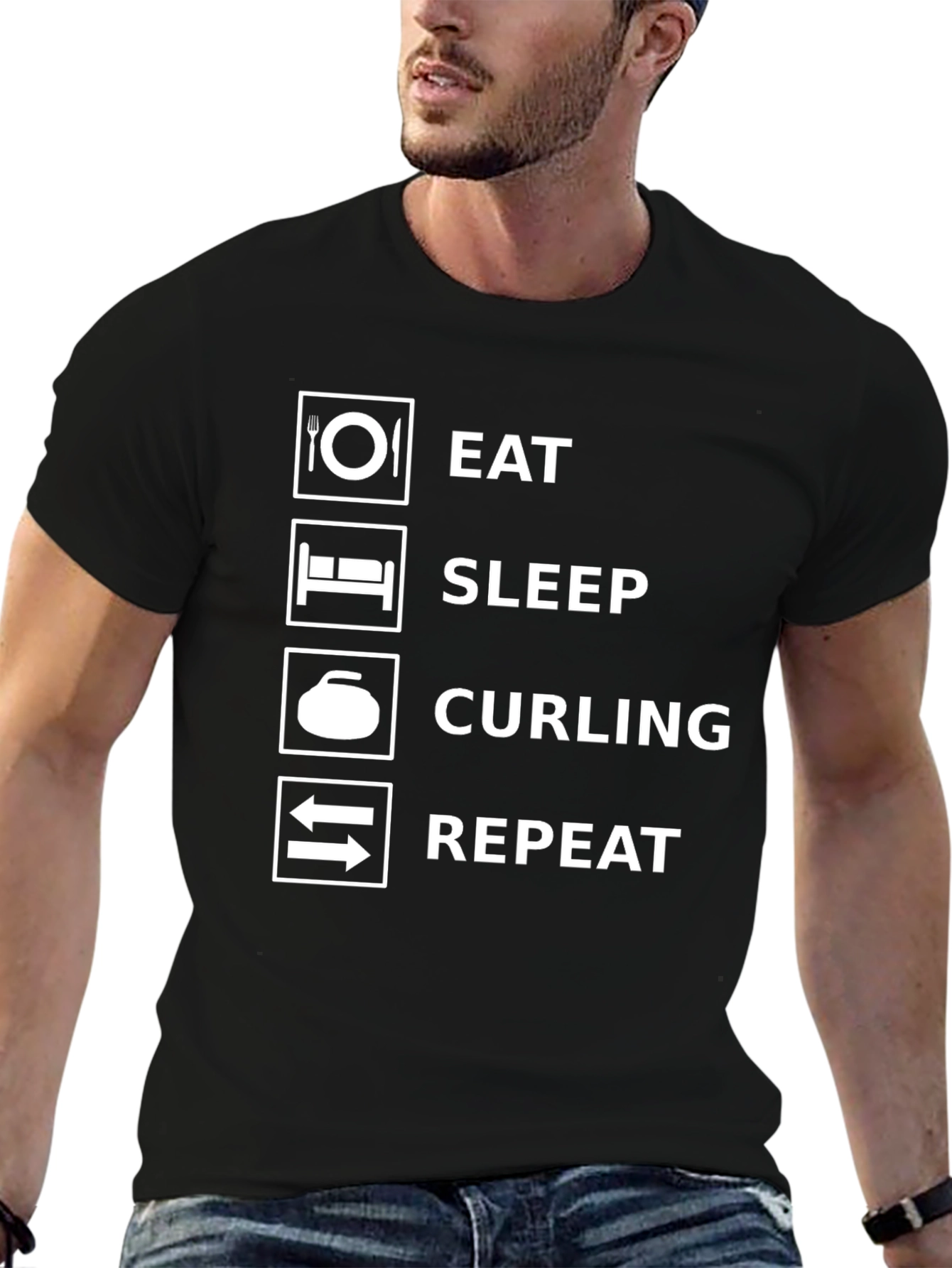 Black Eat Sleep Curling Repeat T-Shirt view 6