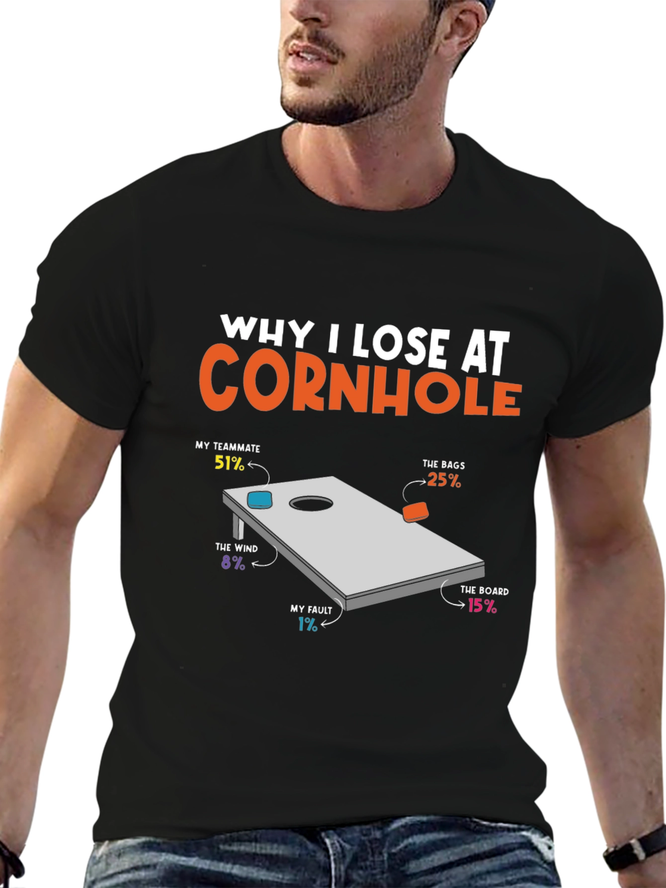 Black Funny Cornhole T-Shirt - Blame Your Losses! view 6