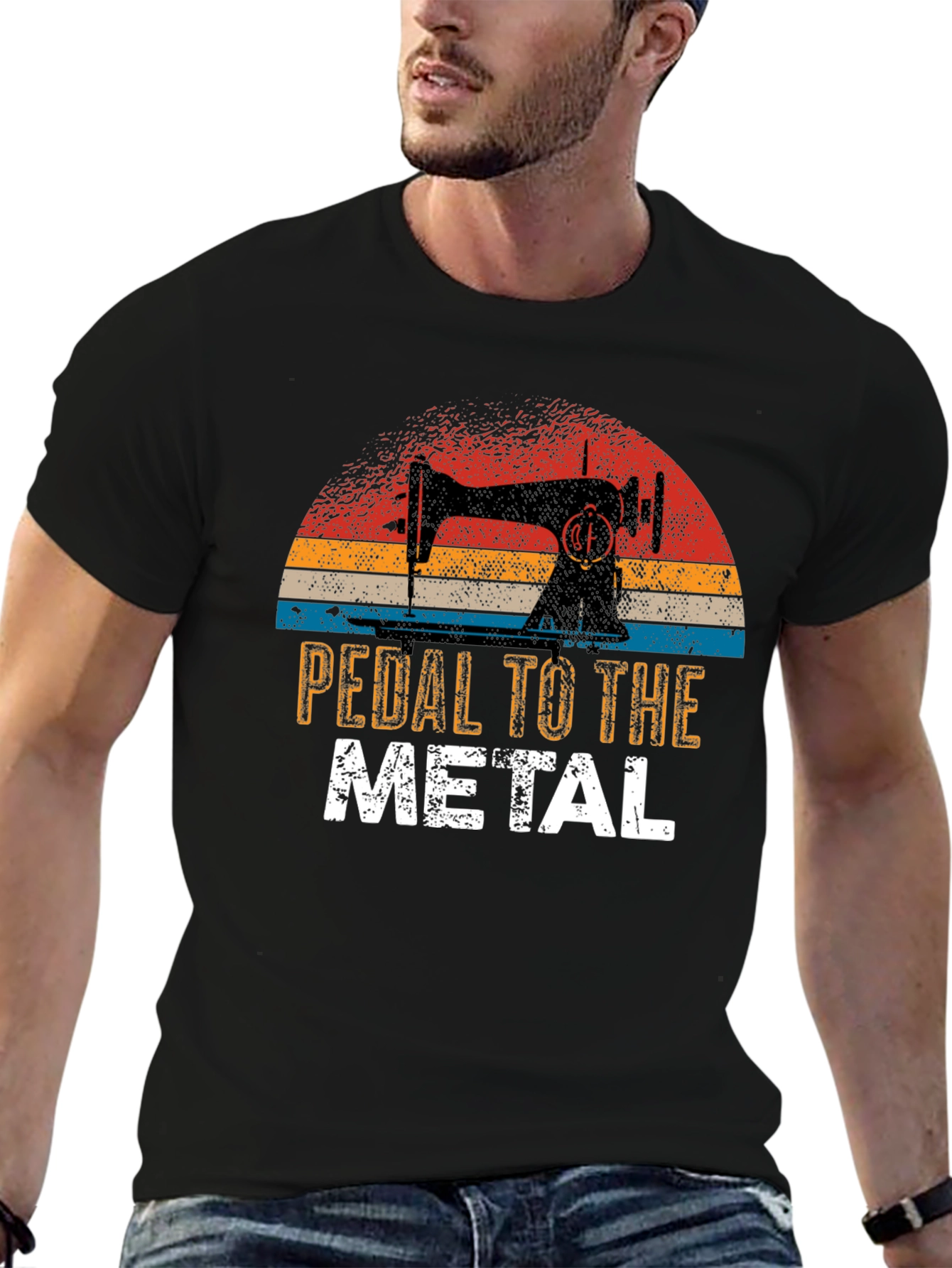Black Pedal to the Metal Sewing Machine Graphic T-Shirt view 6