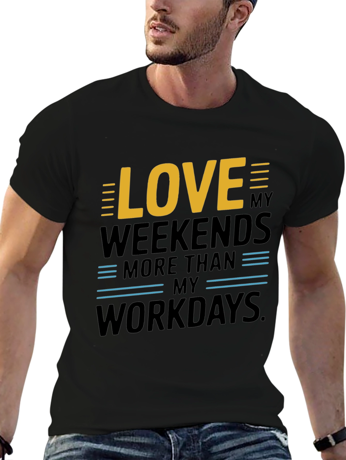 Black Love My Weekends Graphic Tee - Black Cotton view 6