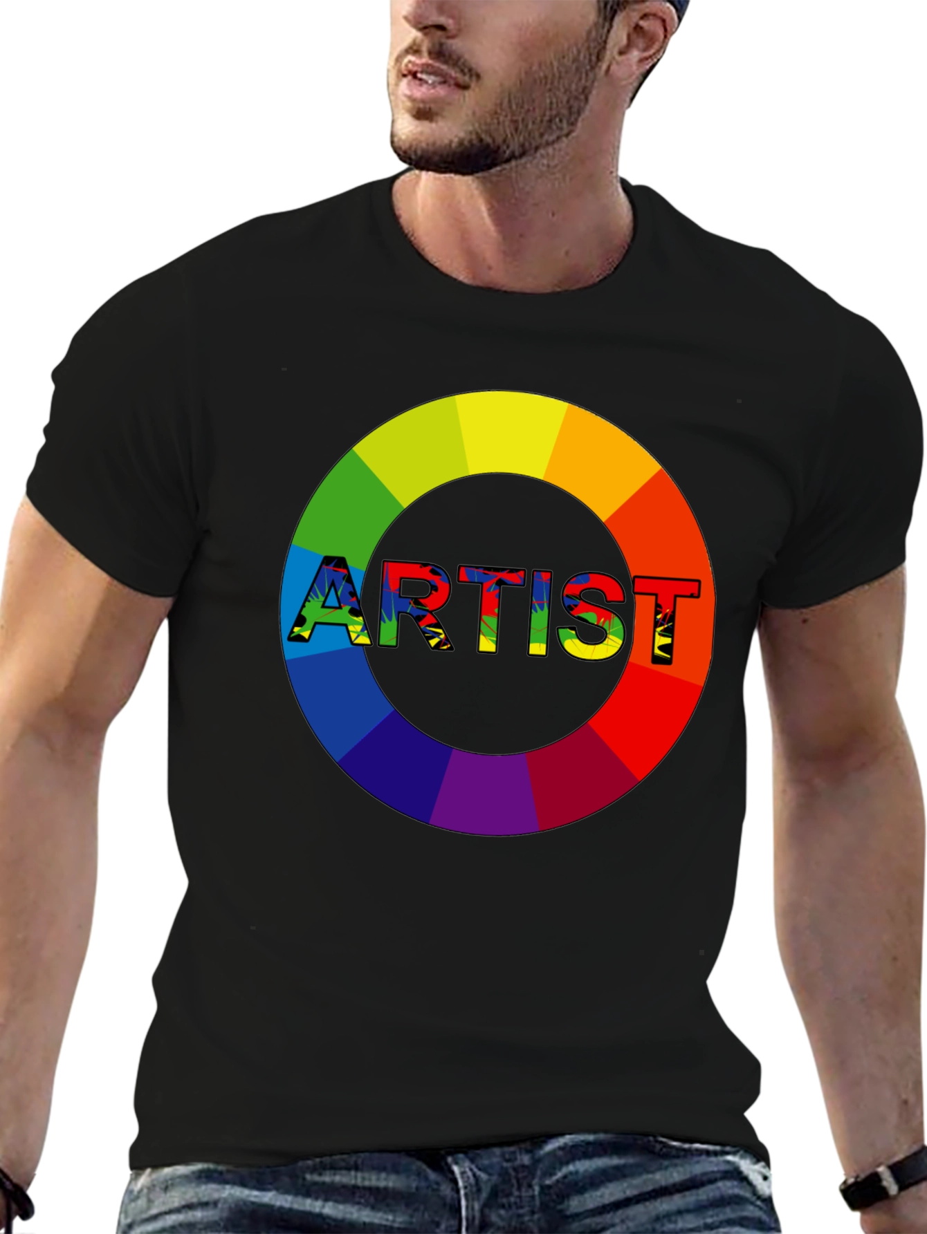 Black Rainbow Artist Graphic Tee - Creative Expression view 6