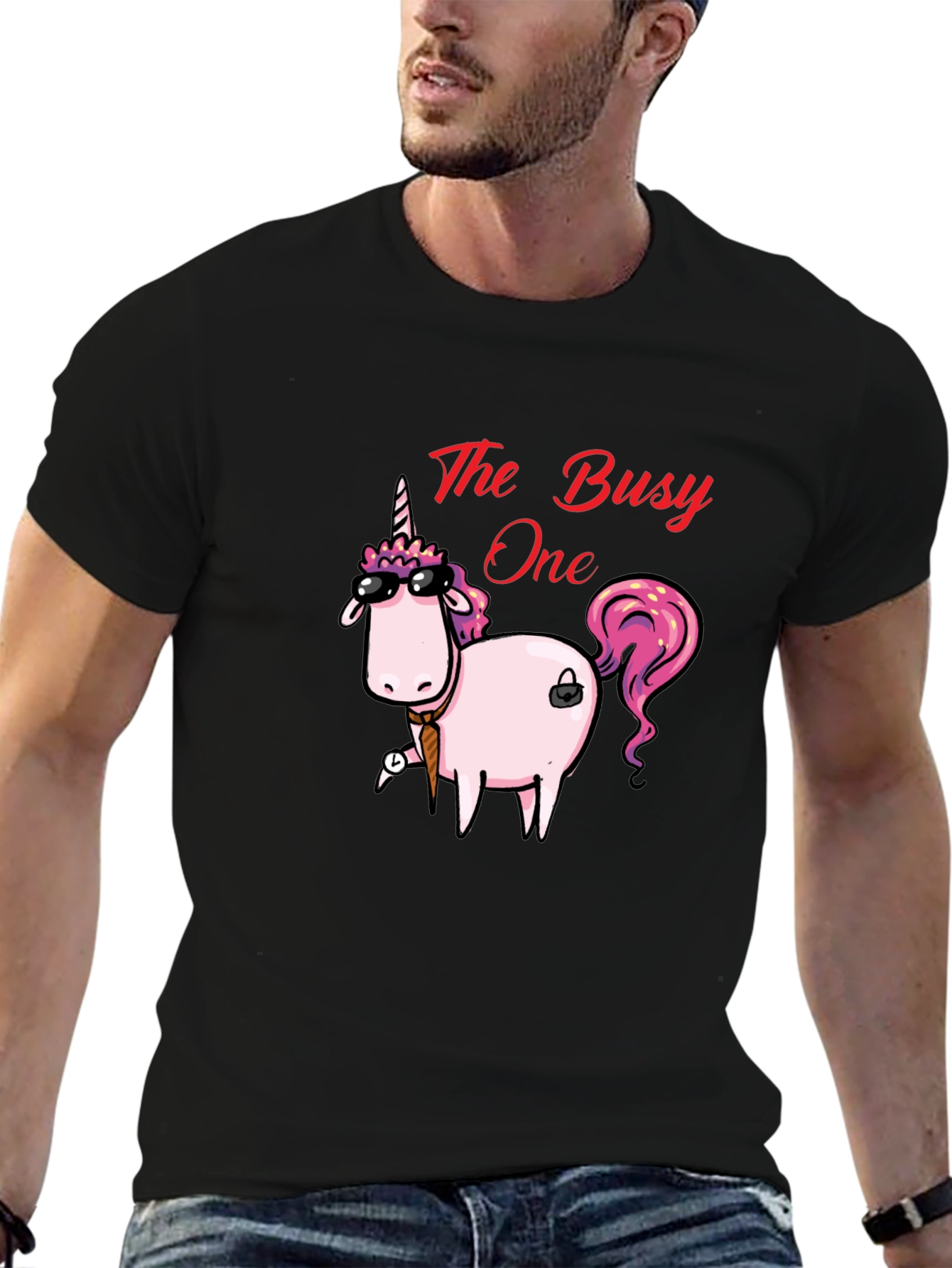 Black The Busy One Unicorn Graphic T-Shirt view 6