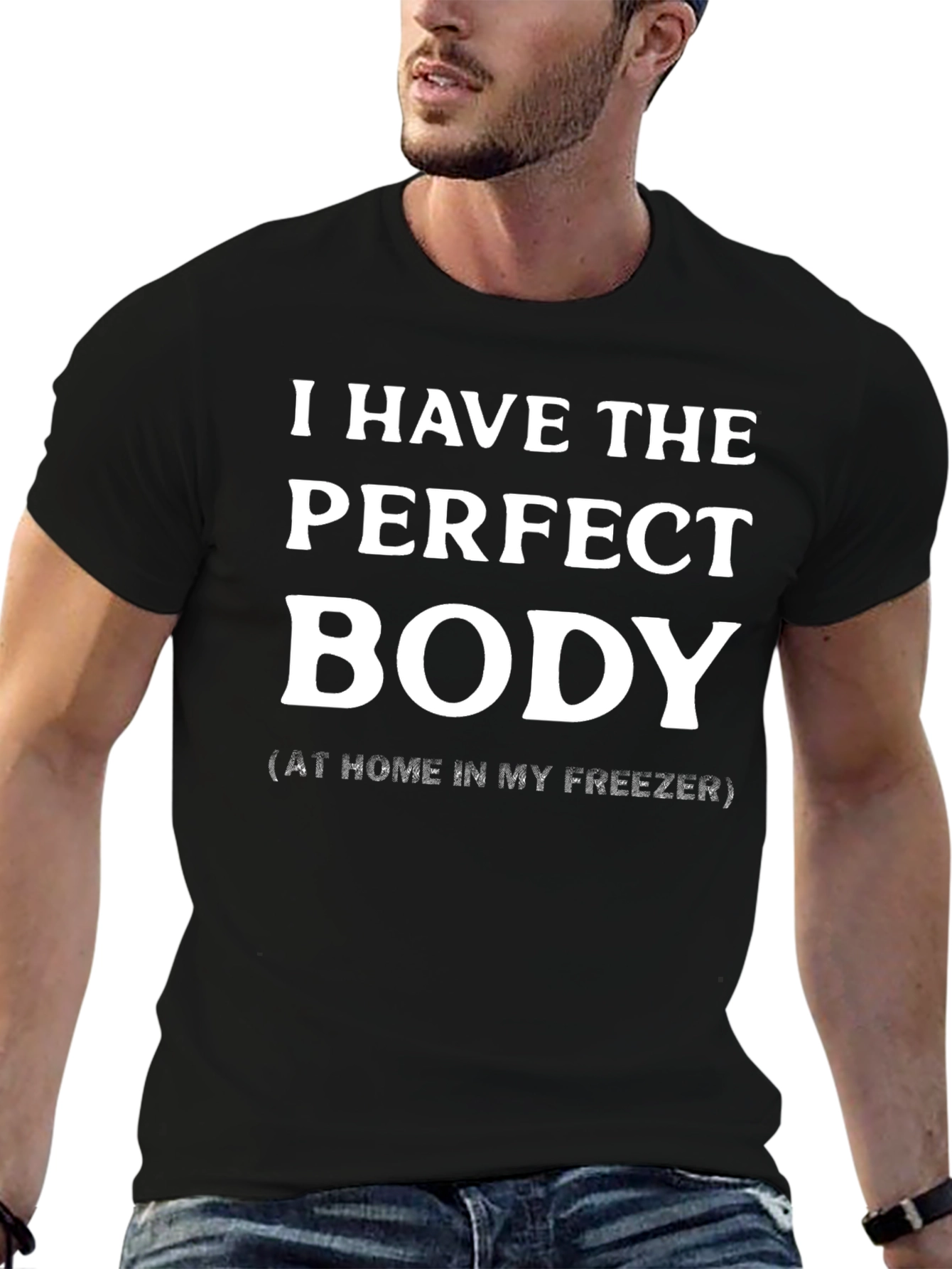 Black Funny "Perfect Body" Novelty Graphic Tee - Black view 6