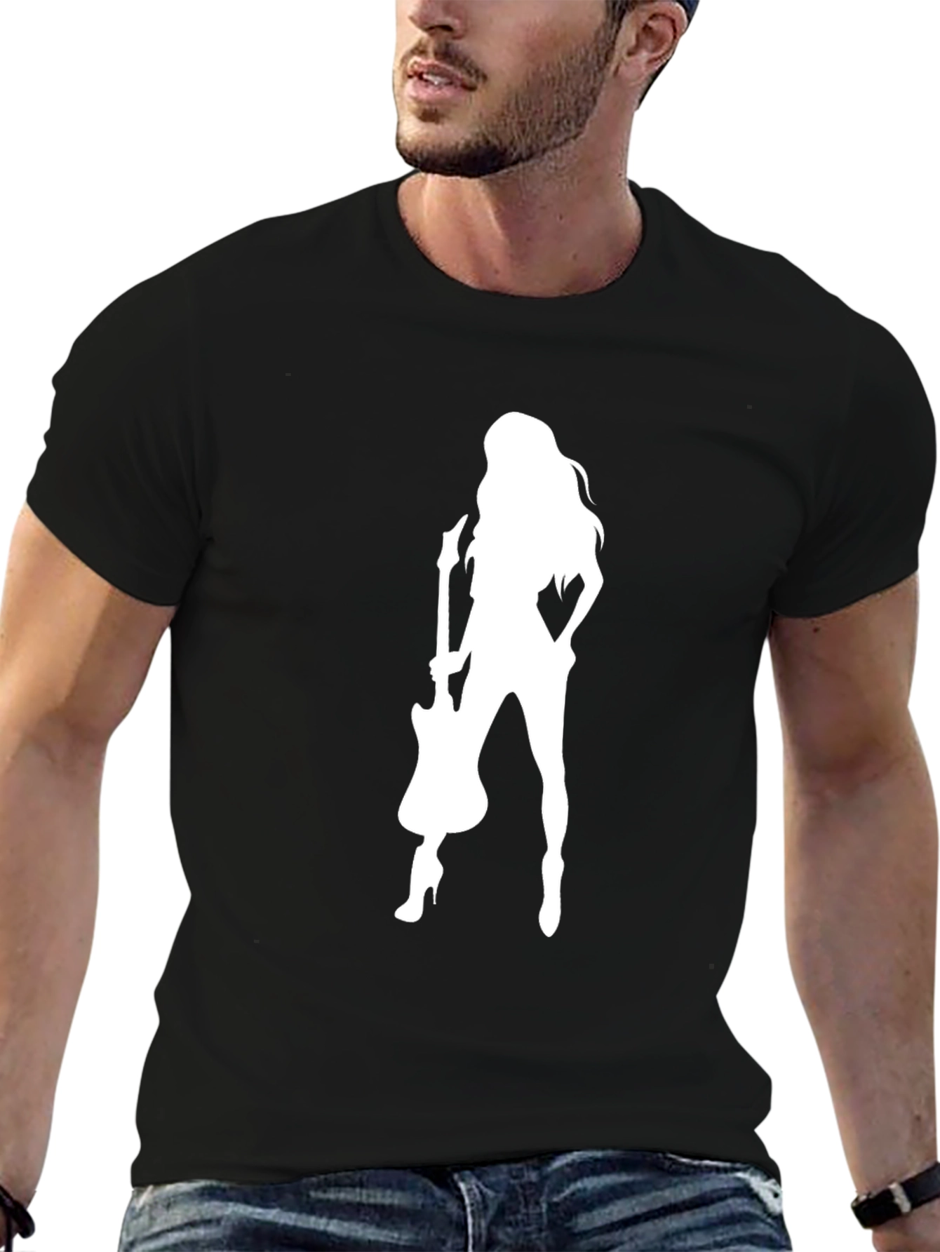 Black Guitar Girl Graphic Tee - Rocker T-Shirt view 6