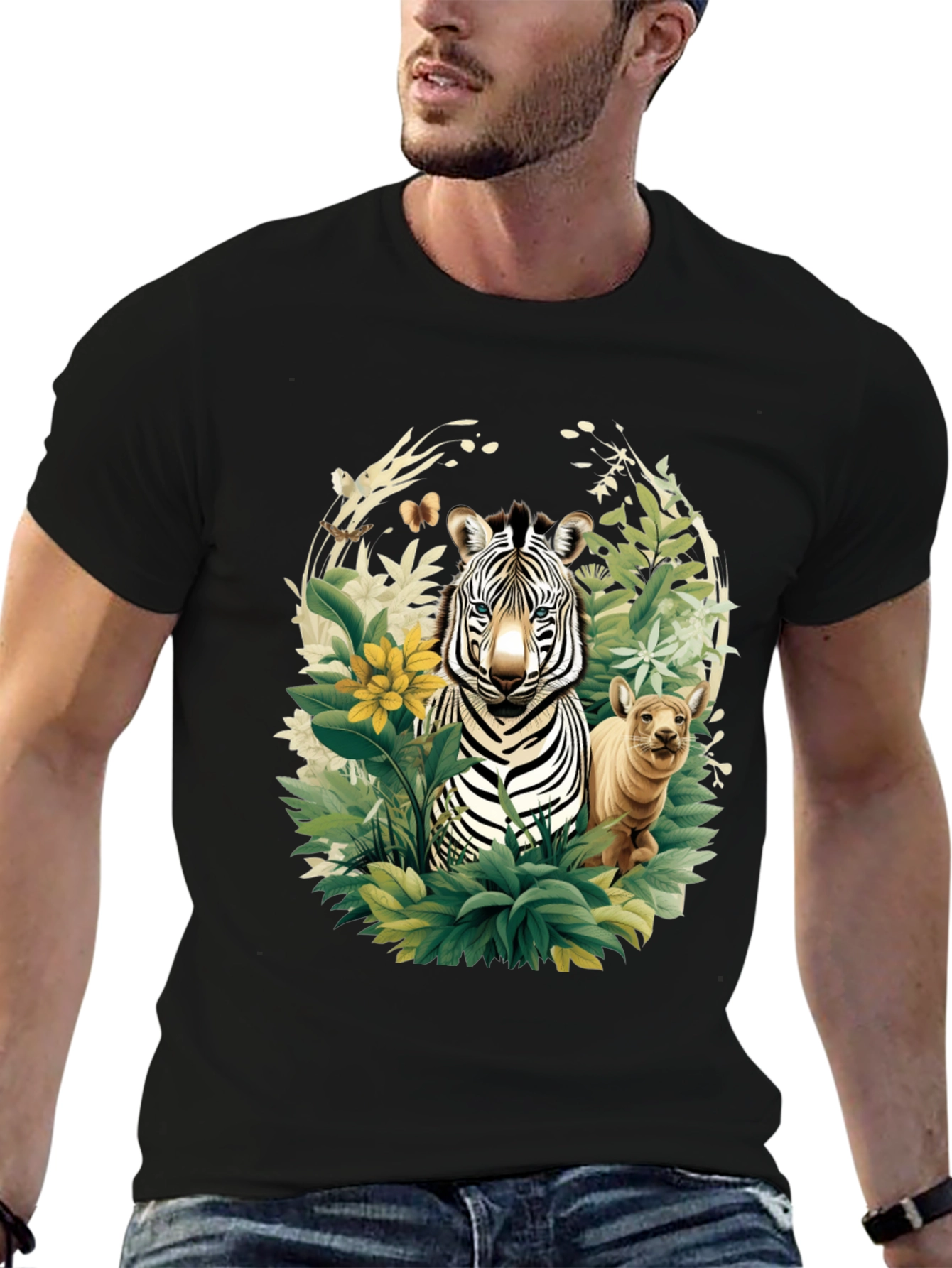 Black Zebra & Cub Wildlife T-Shirt - Unique Animal Design view 6
