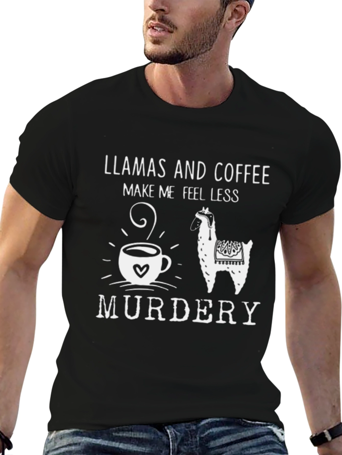 Black Llamas & Coffee Make Me Feel Less Murdery T-Shirt view 6