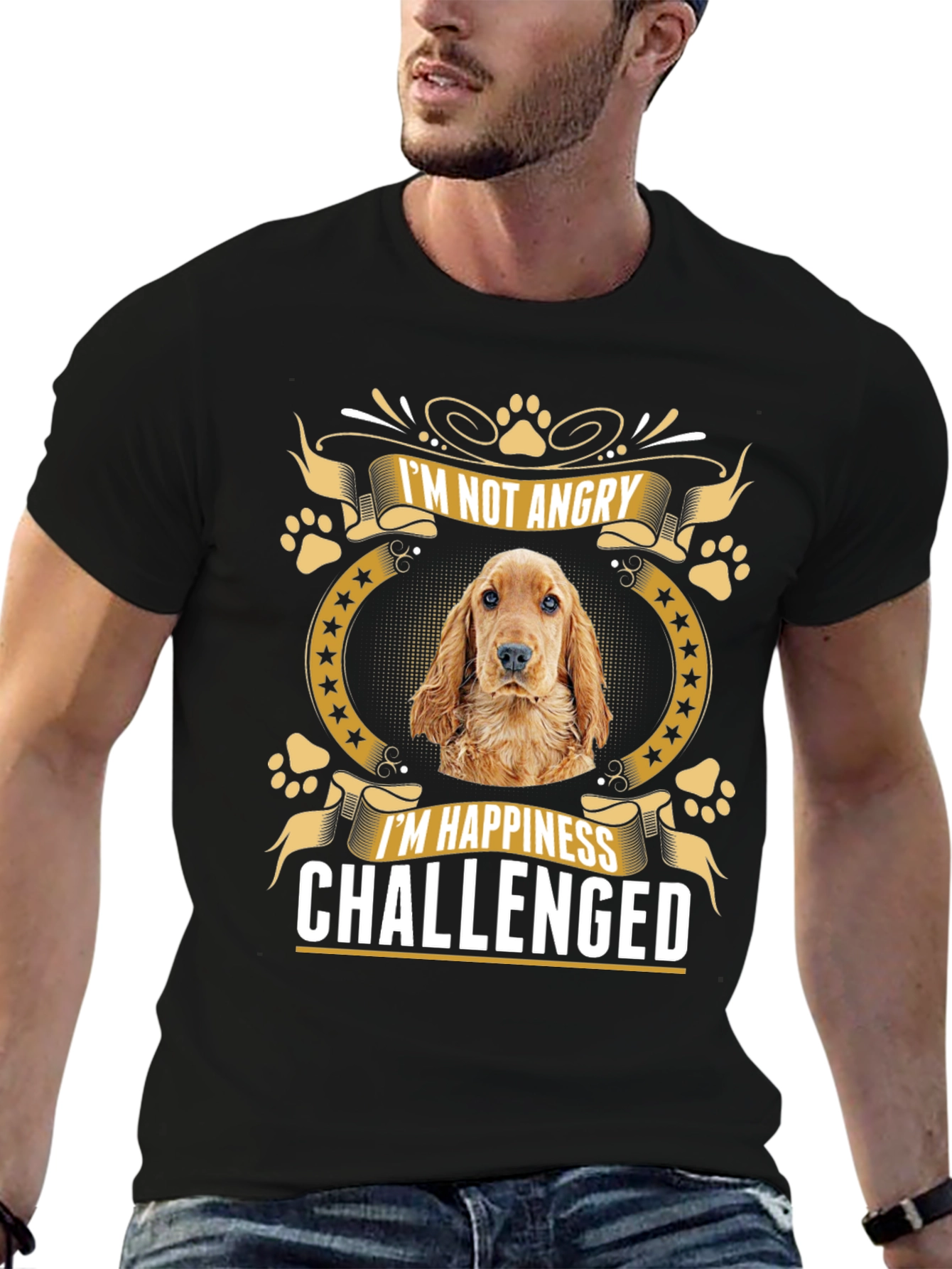 Black Dog Lover T-Shirt - I'm Not Angry, Happiness Challenged view 6