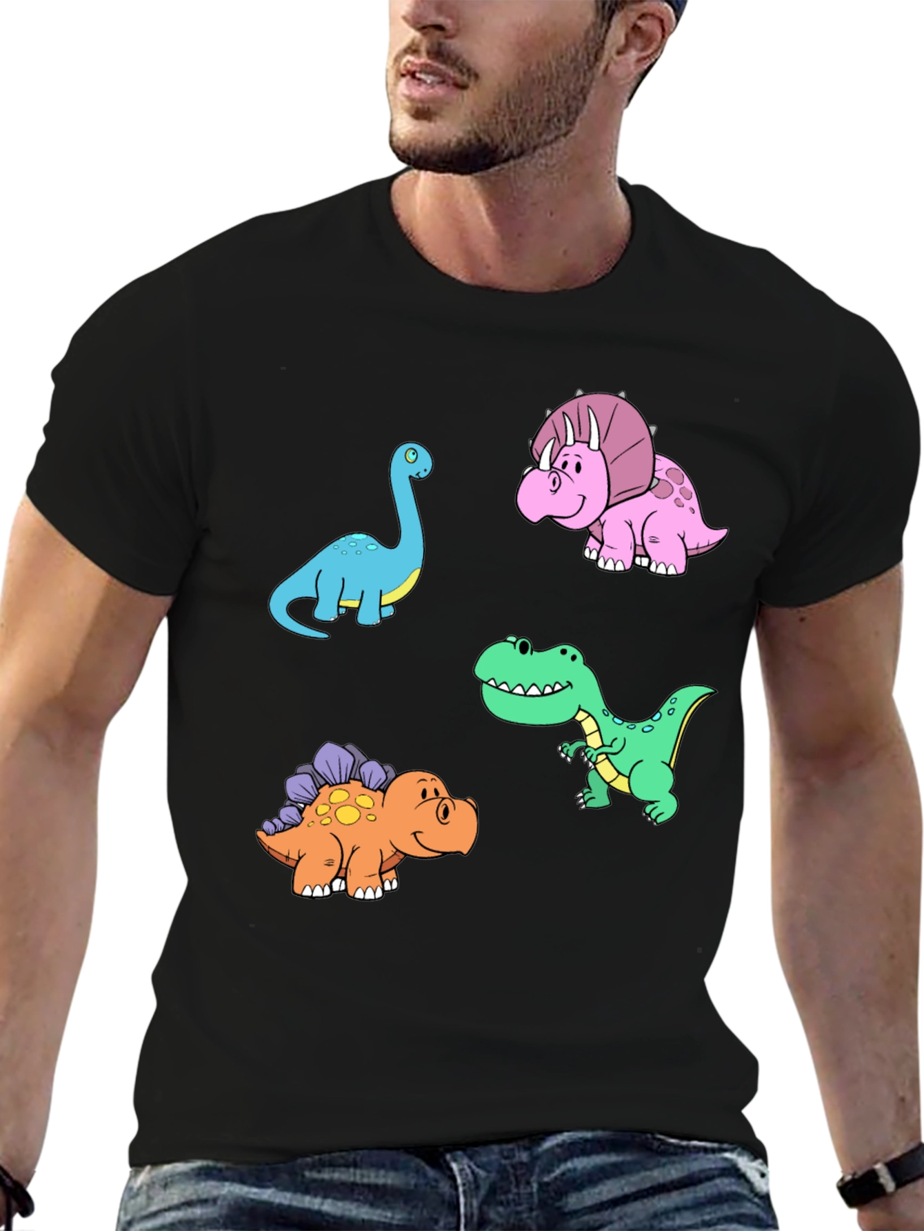 Black Dinosaur Cartoon Print Black T-Shirt view 6