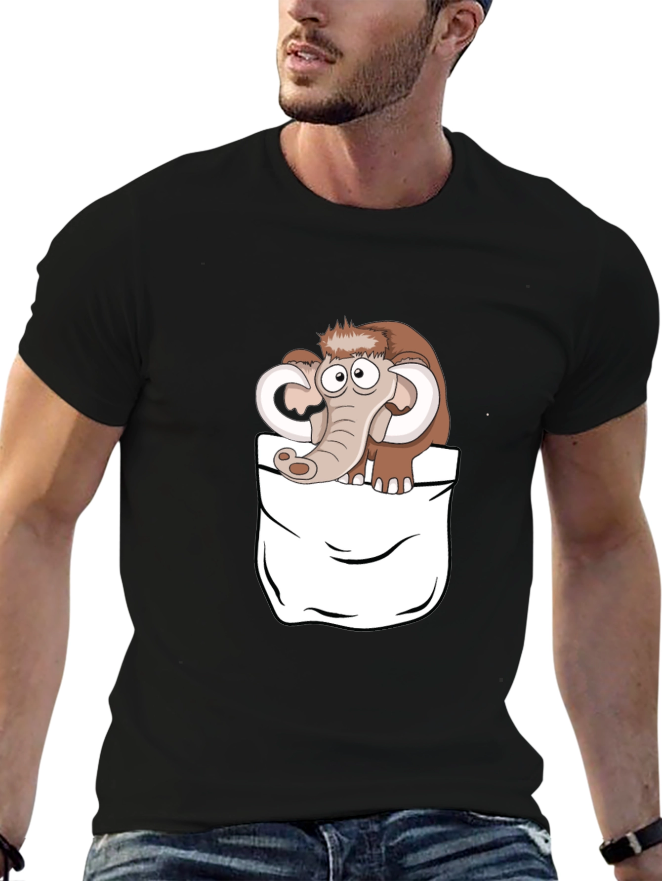 Black Cartoon Mammoth Pocket Black T-Shirt view 6