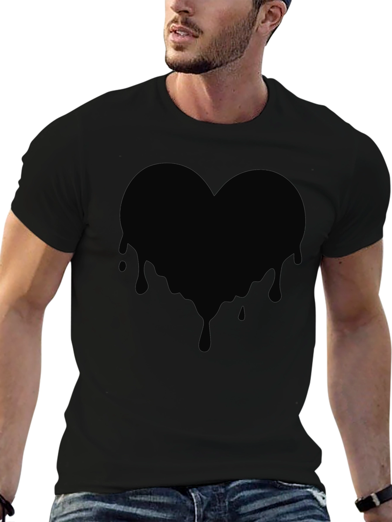 Black Melting Heart Graphic Tee - Black Cotton T-Shirt view 6