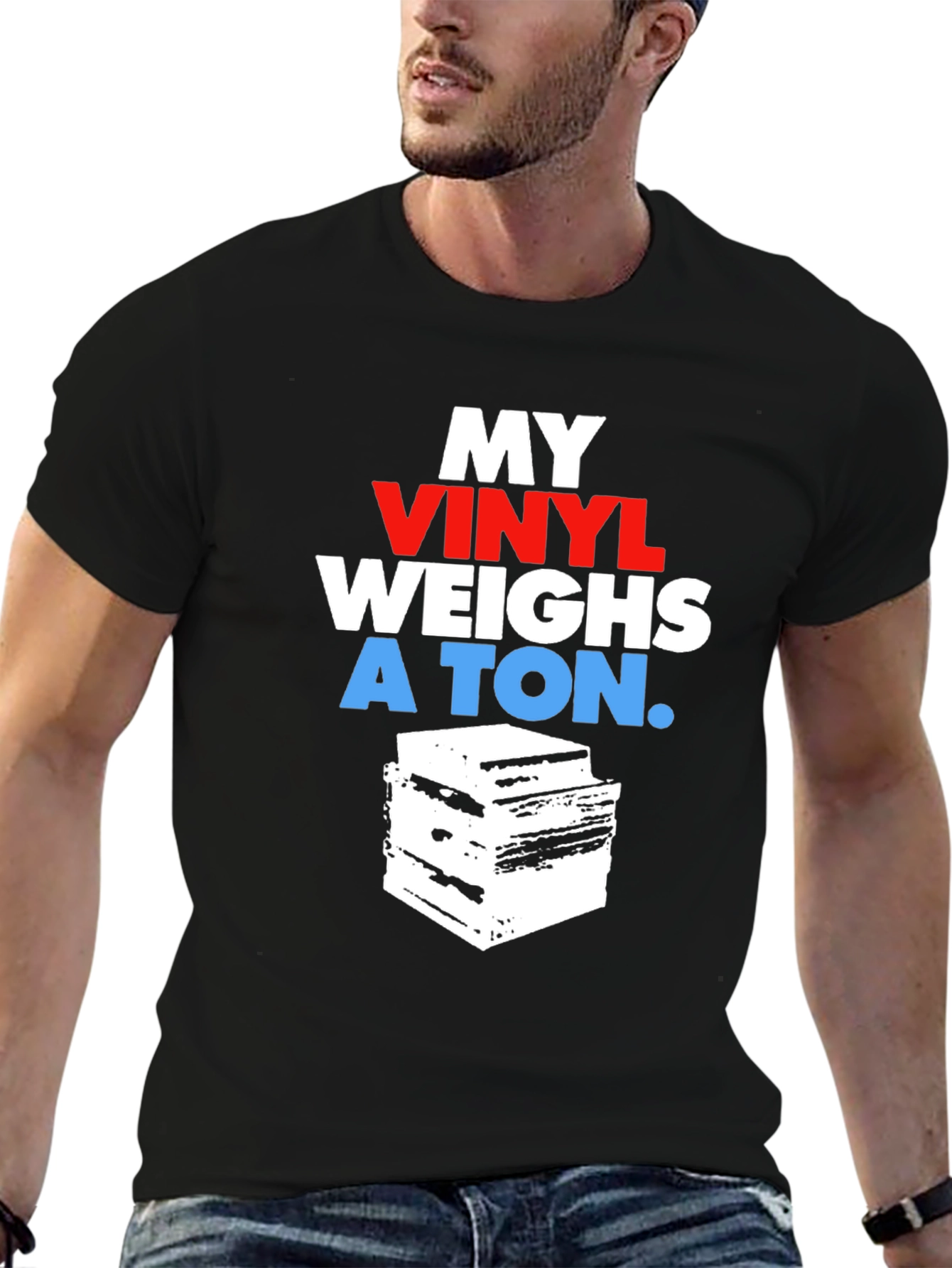 Black Vinyl Record Collector T-Shirt - My Vinyl Weighs a Ton view 6