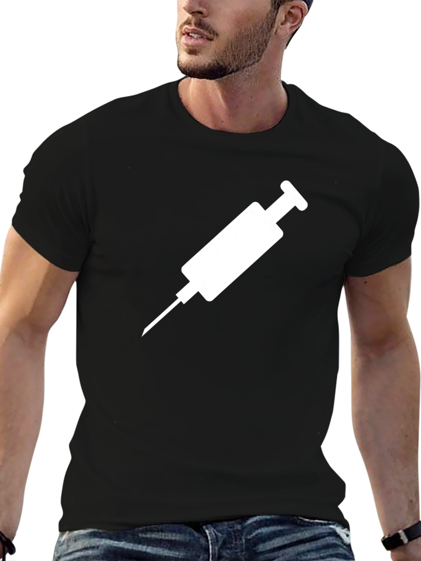 Black Syringe Graphic T-Shirt - Medical Design view 6