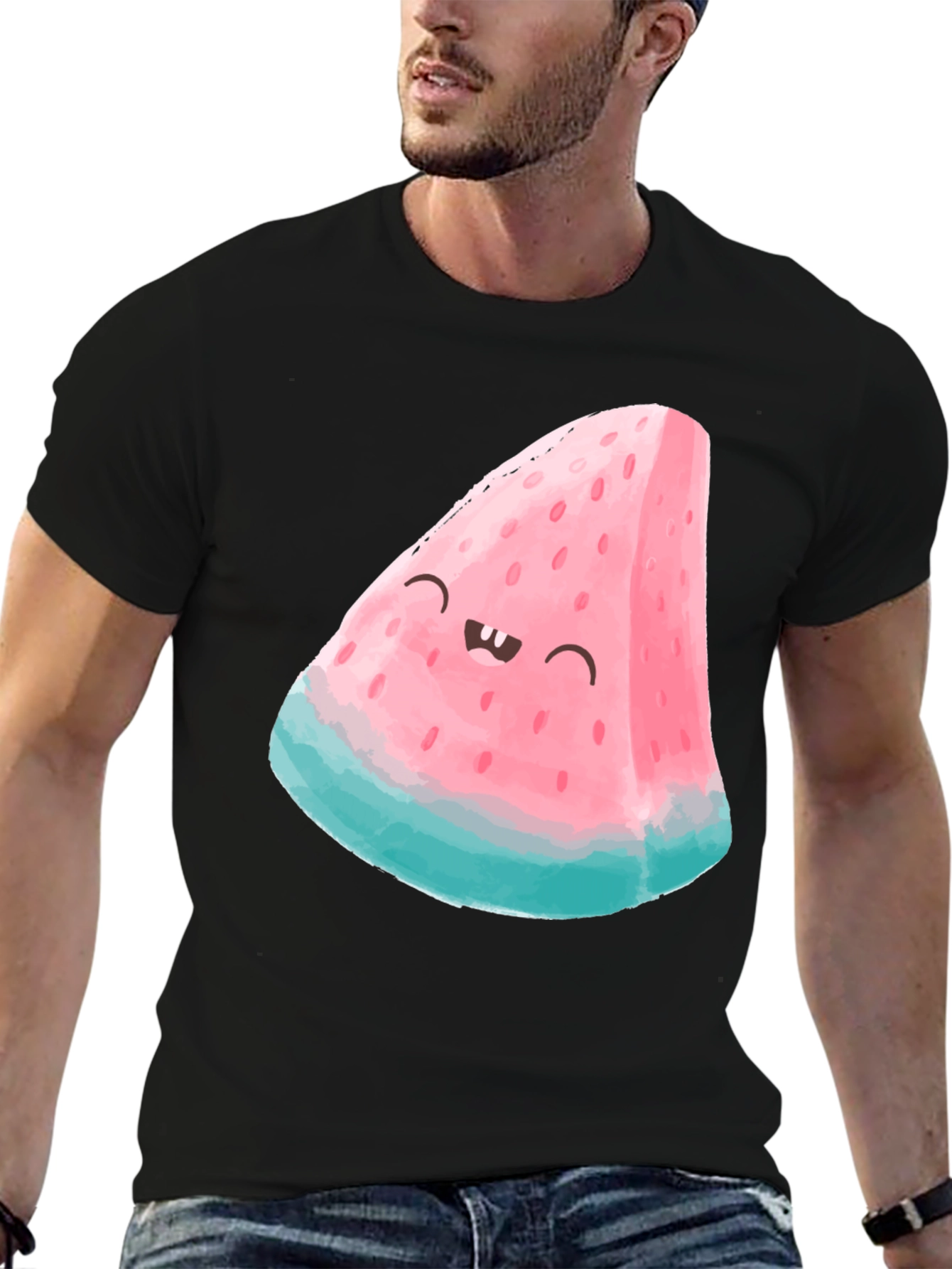 Black Funny Watermelon Slice Graphic Tee - Black view 6