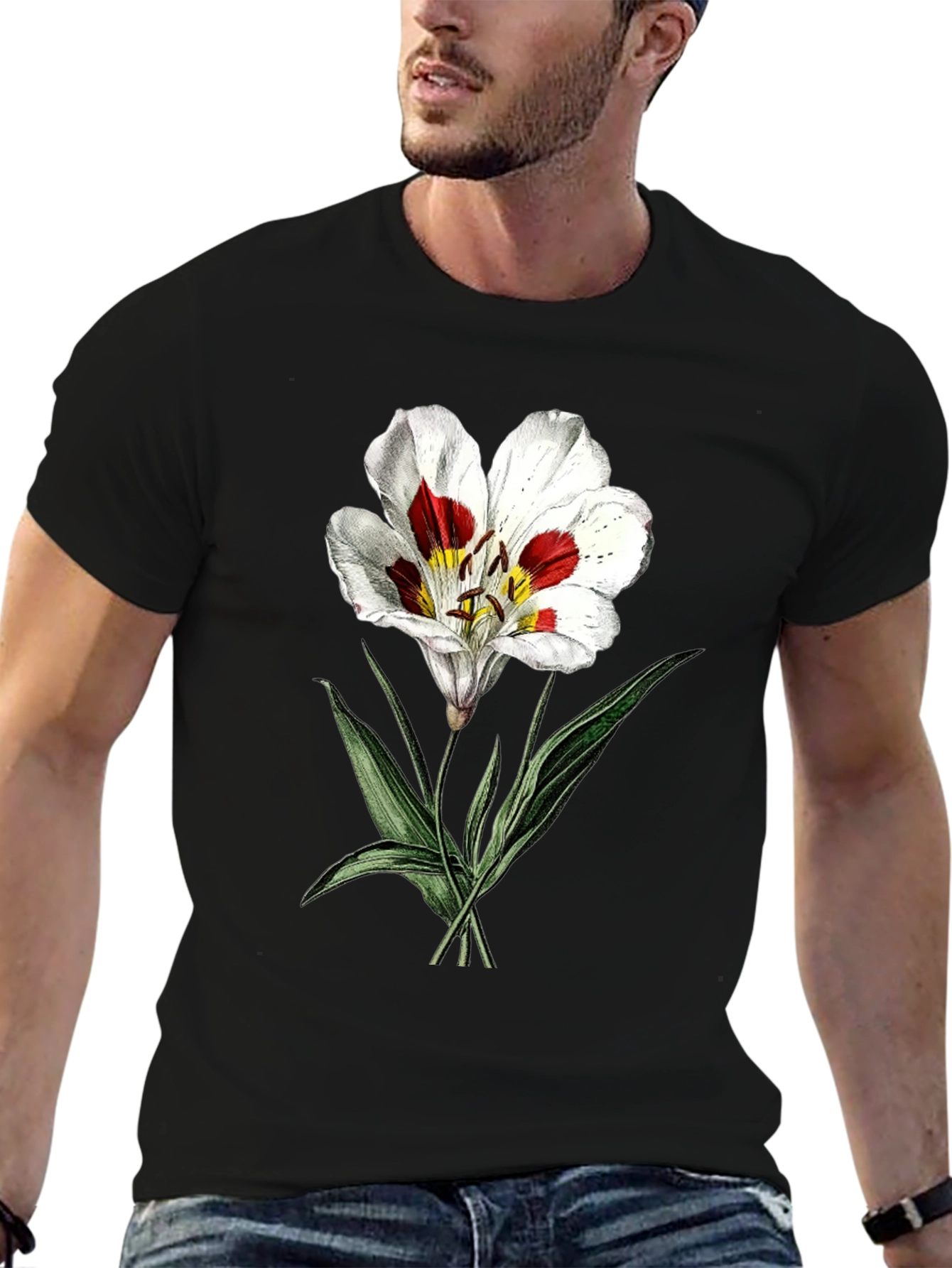 Black Botanical Lily Graphic Tee - Black view 6